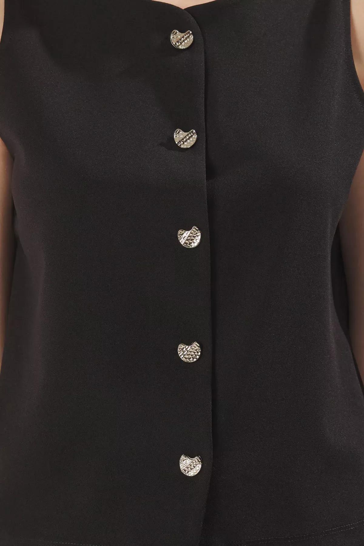 Black Heart Button Detail Vest, BLACK, large image number 4