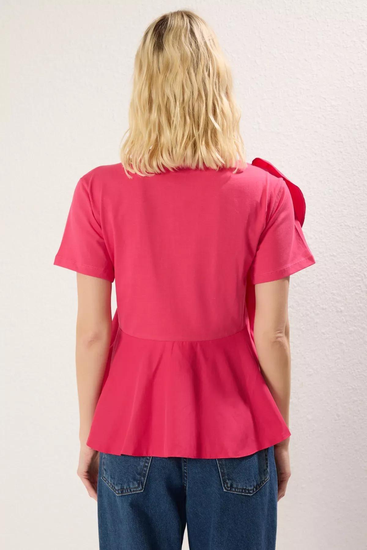 Pink Ruffle Knit Blouse, Fuchsia, large image number 4