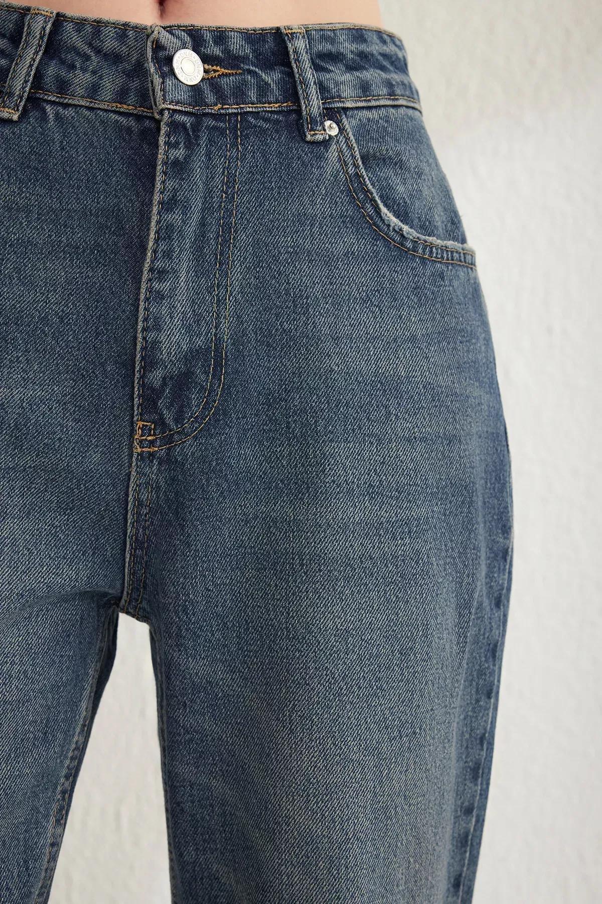 Blue High-Waist Straight Jeans, , large image number 3