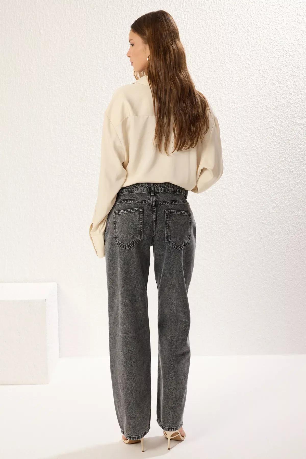 Grey Low Waist Boyfriend Jeans, , large image number 4