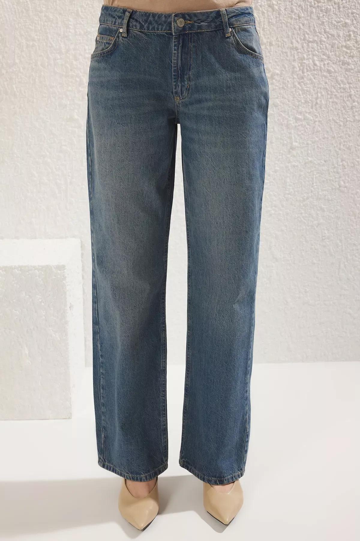 Blue Straight Wide Leg Jeans, , large image number 2