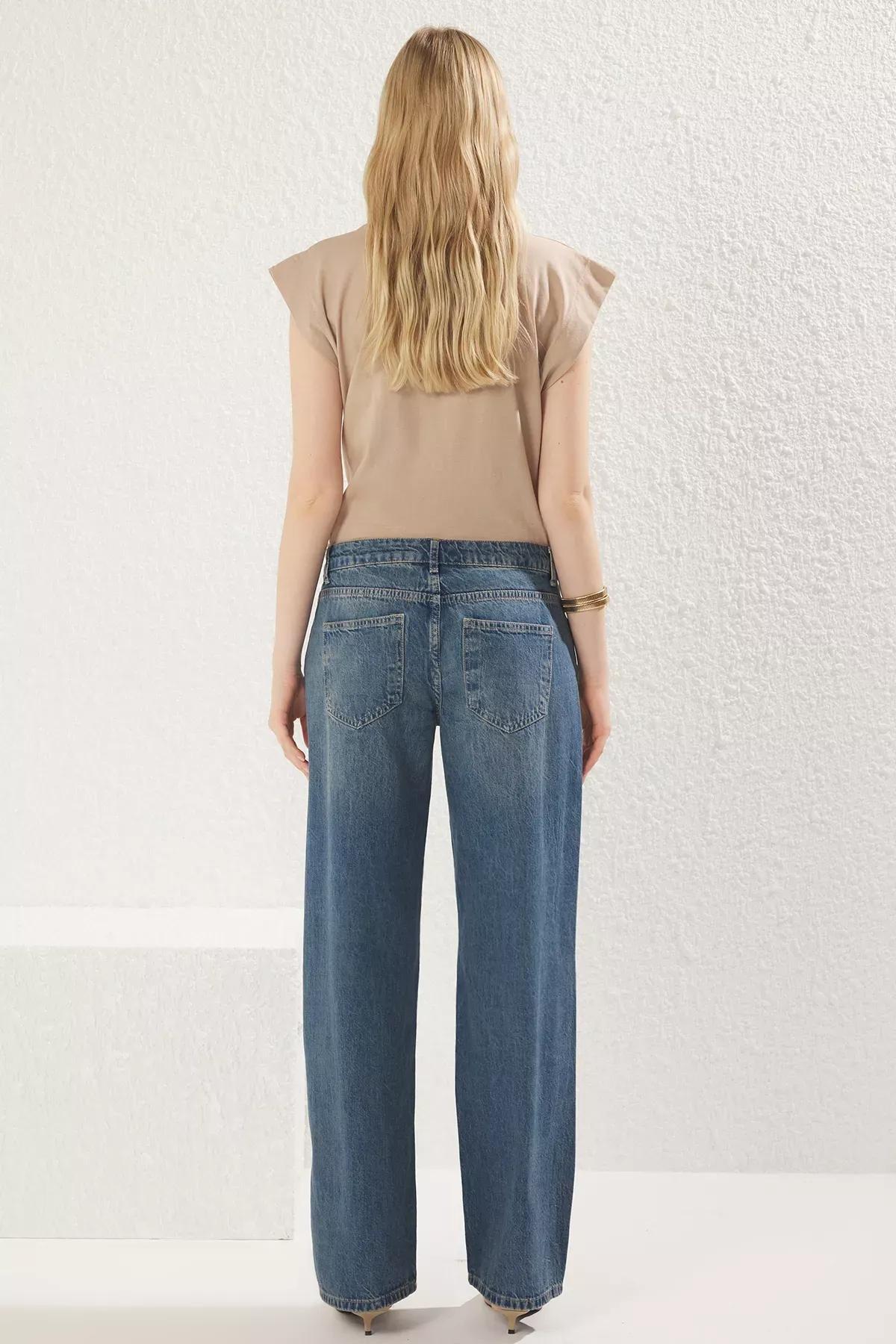 Blue Straight Wide Leg Jeans, , large image number 4