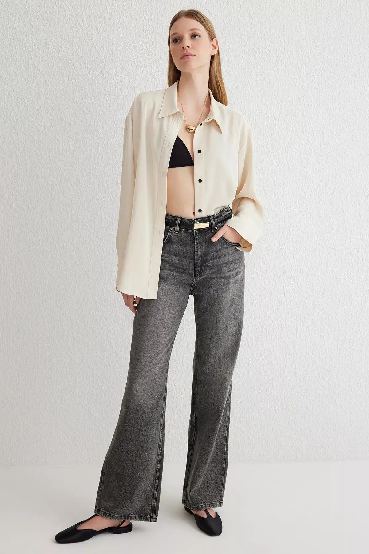 Grey High-Waist Wide Leg Jeans, , large image number 0