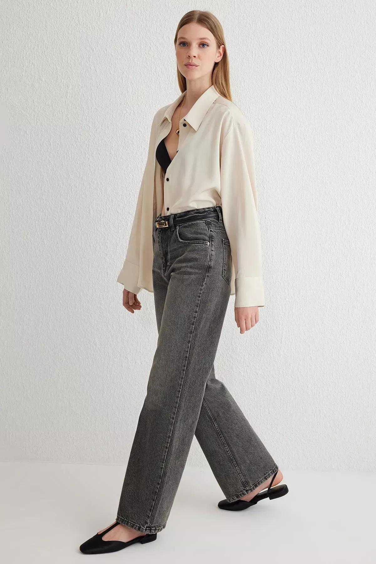 Grey High-Waist Wide Leg Jeans, , large image number 1