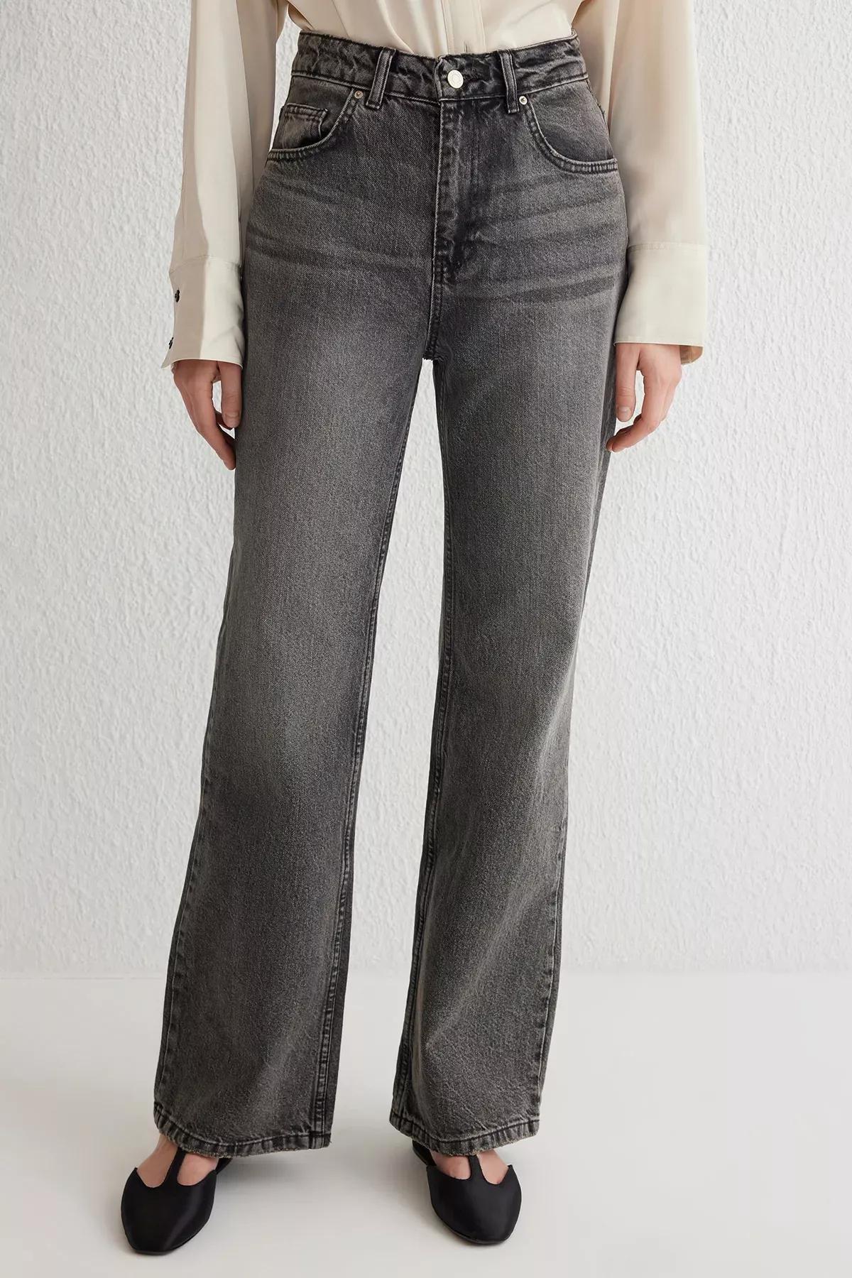 Grey High-Waist Wide Leg Jeans, , large image number 2