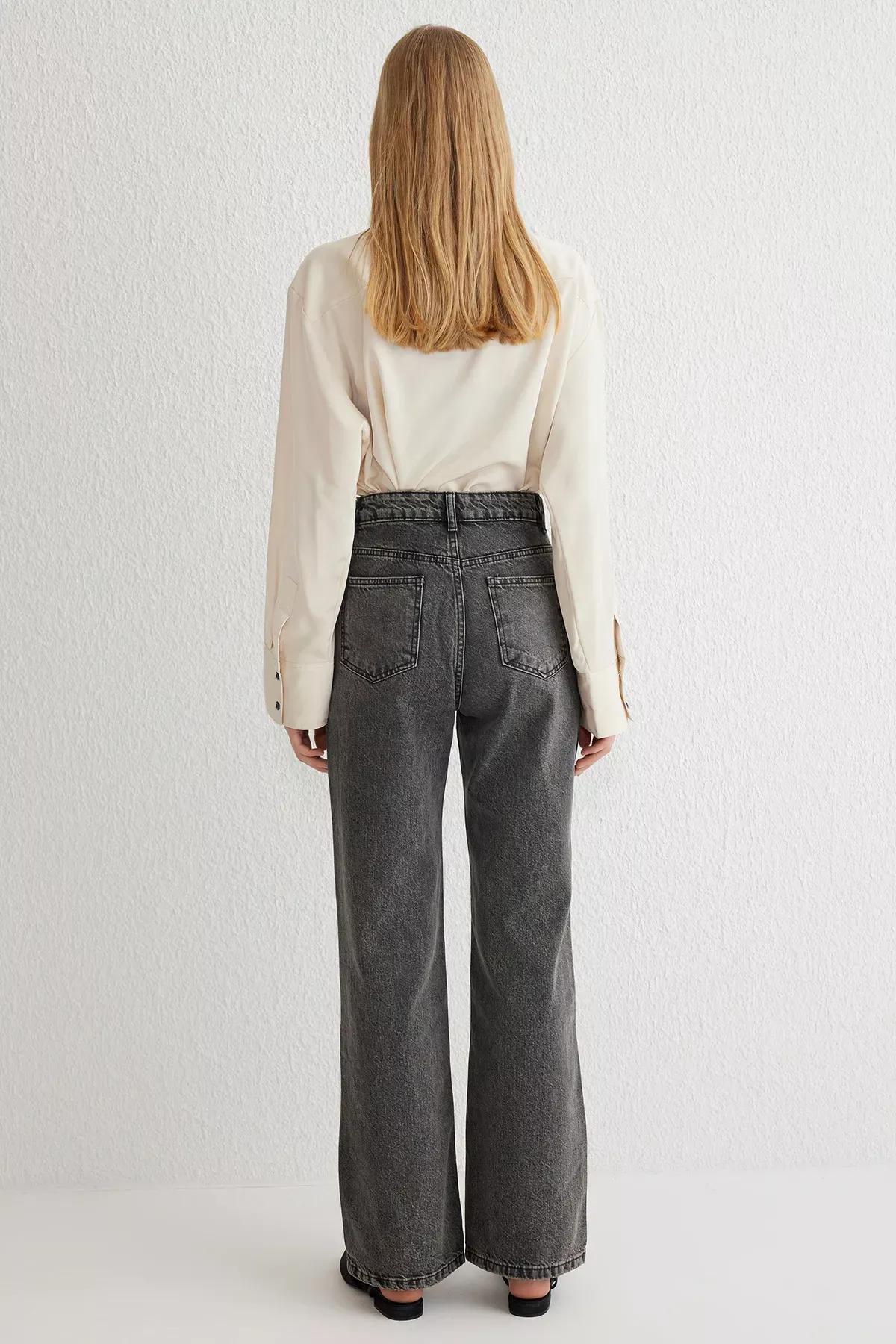 Grey High-Waist Wide Leg Jeans, , large image number 4