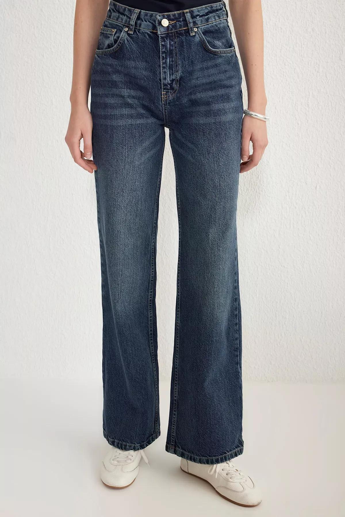 Blue Wide Leg Jeans, DARK BLUE, medium