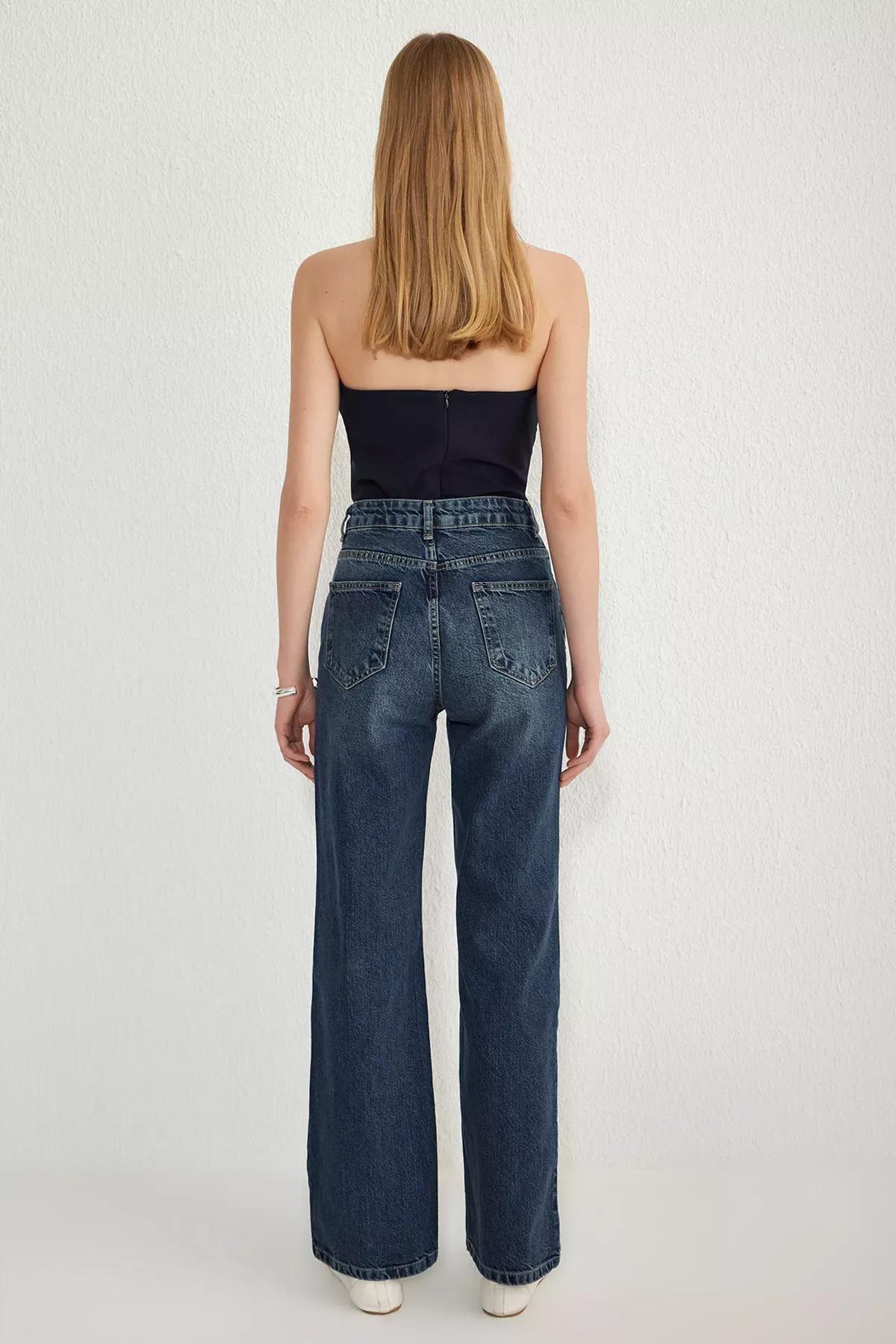 Blue Wide Leg Jeans, DARK BLUE, large image number 4