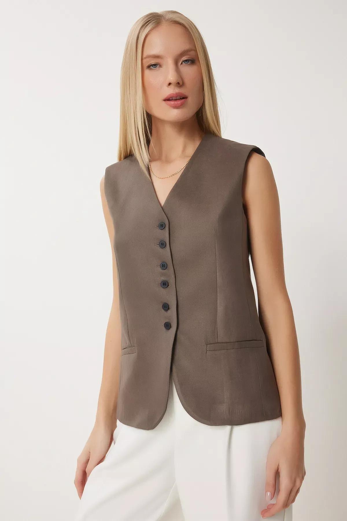 Grey V-Neck Nubuck Knit Vest, , large image number 0