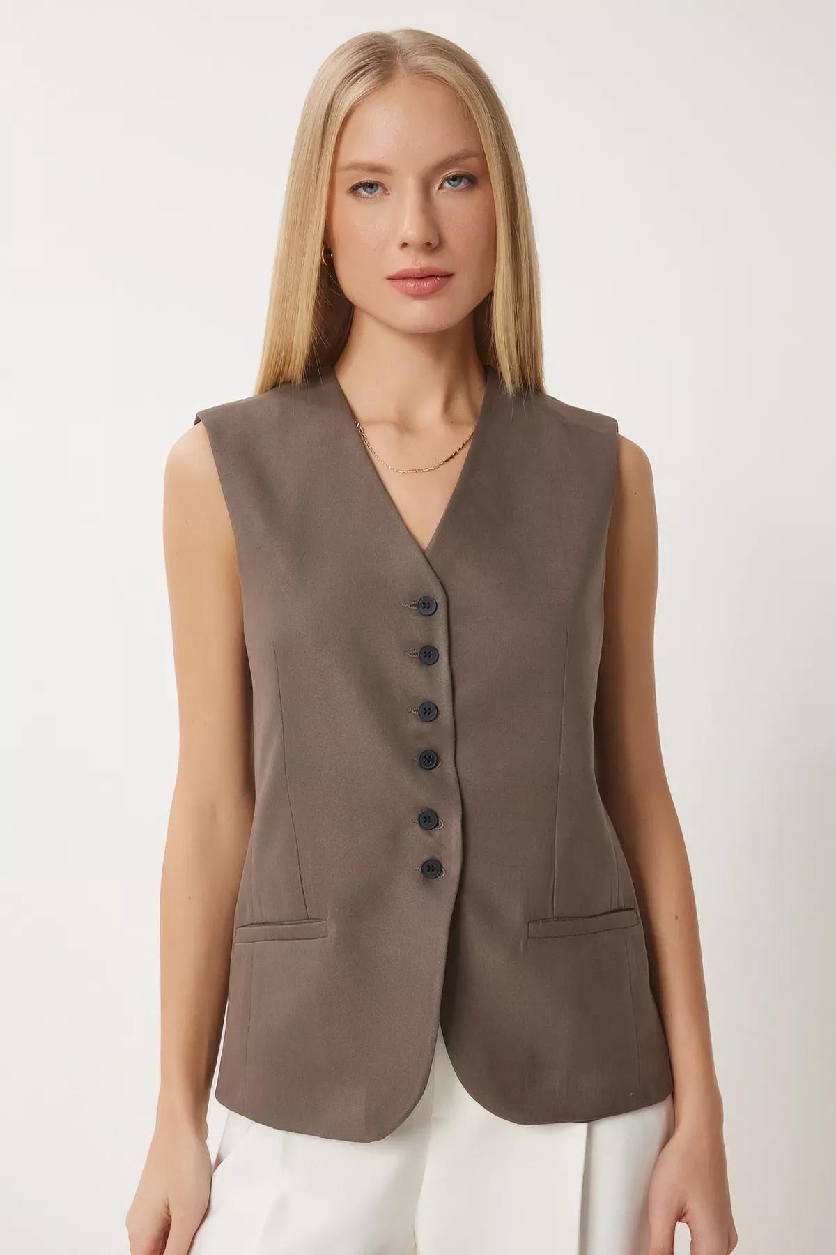 Grey V-Neck Nubuck Knit Vest, , large image number 1