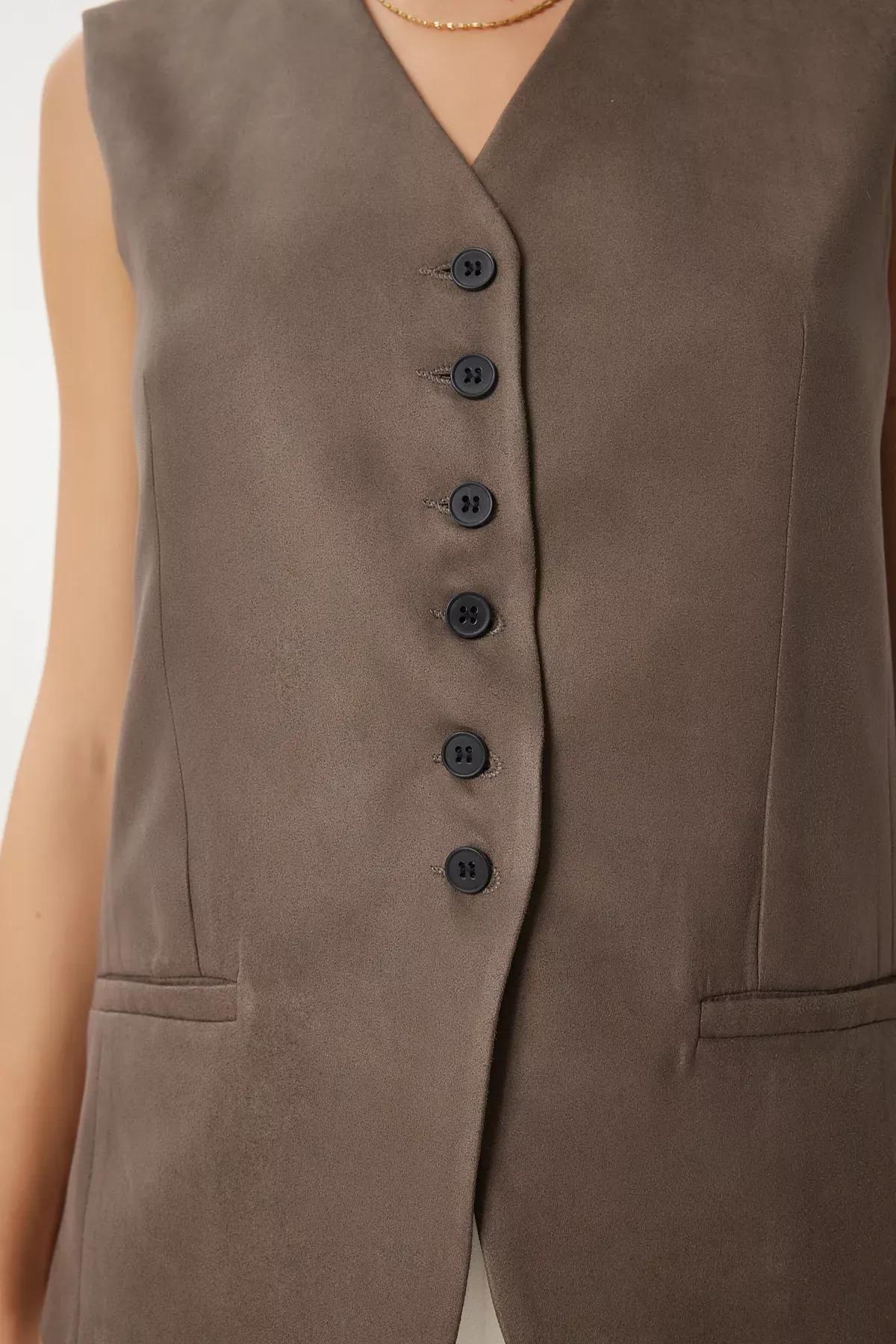 Grey V-Neck Nubuck Knit Vest, , large image number 2