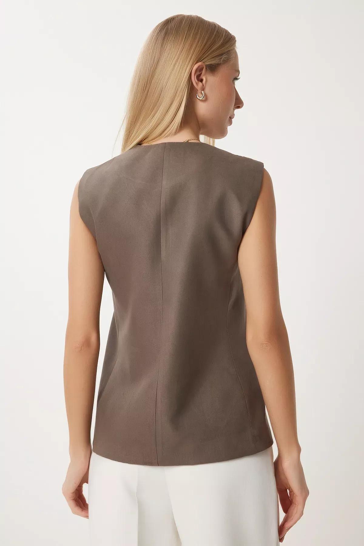 Grey V-Neck Nubuck Knit Vest, , large image number 3