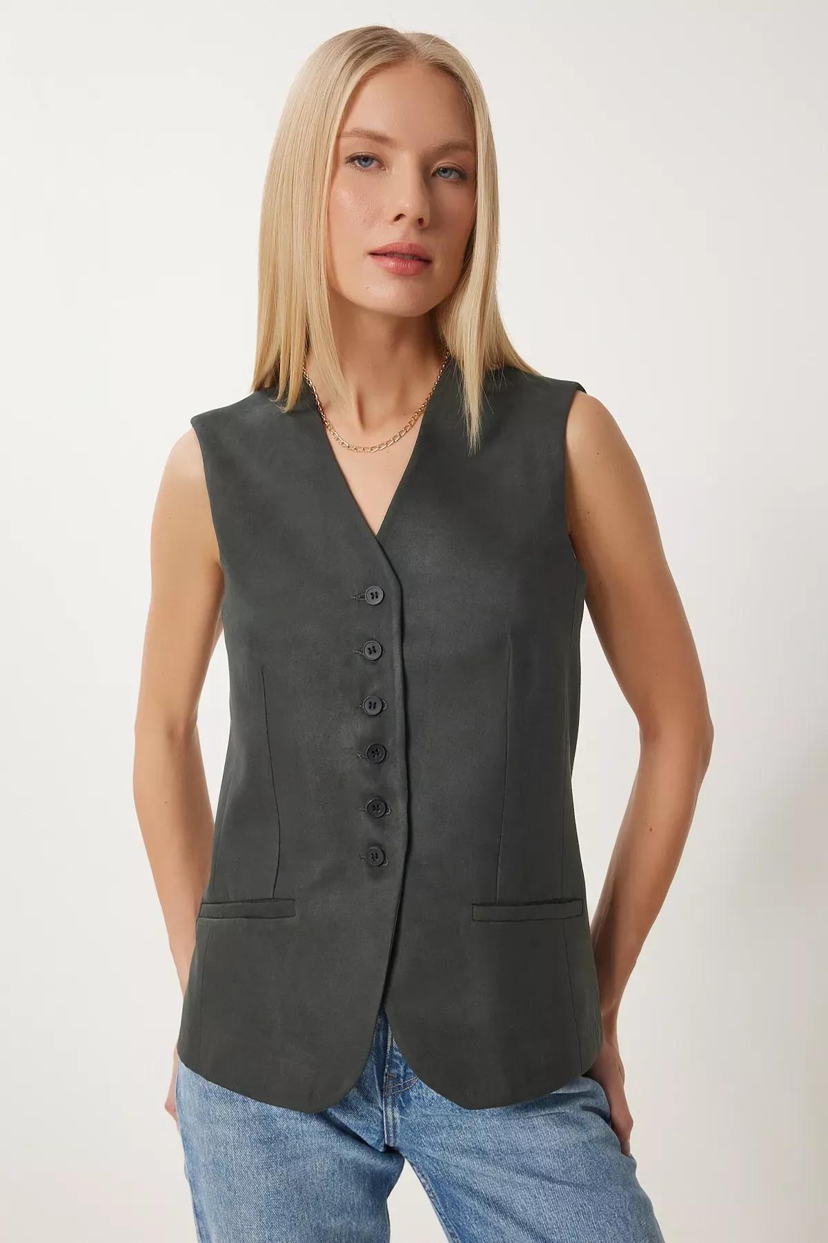 Green V-Neck Nubuck Vest, , large image number 0