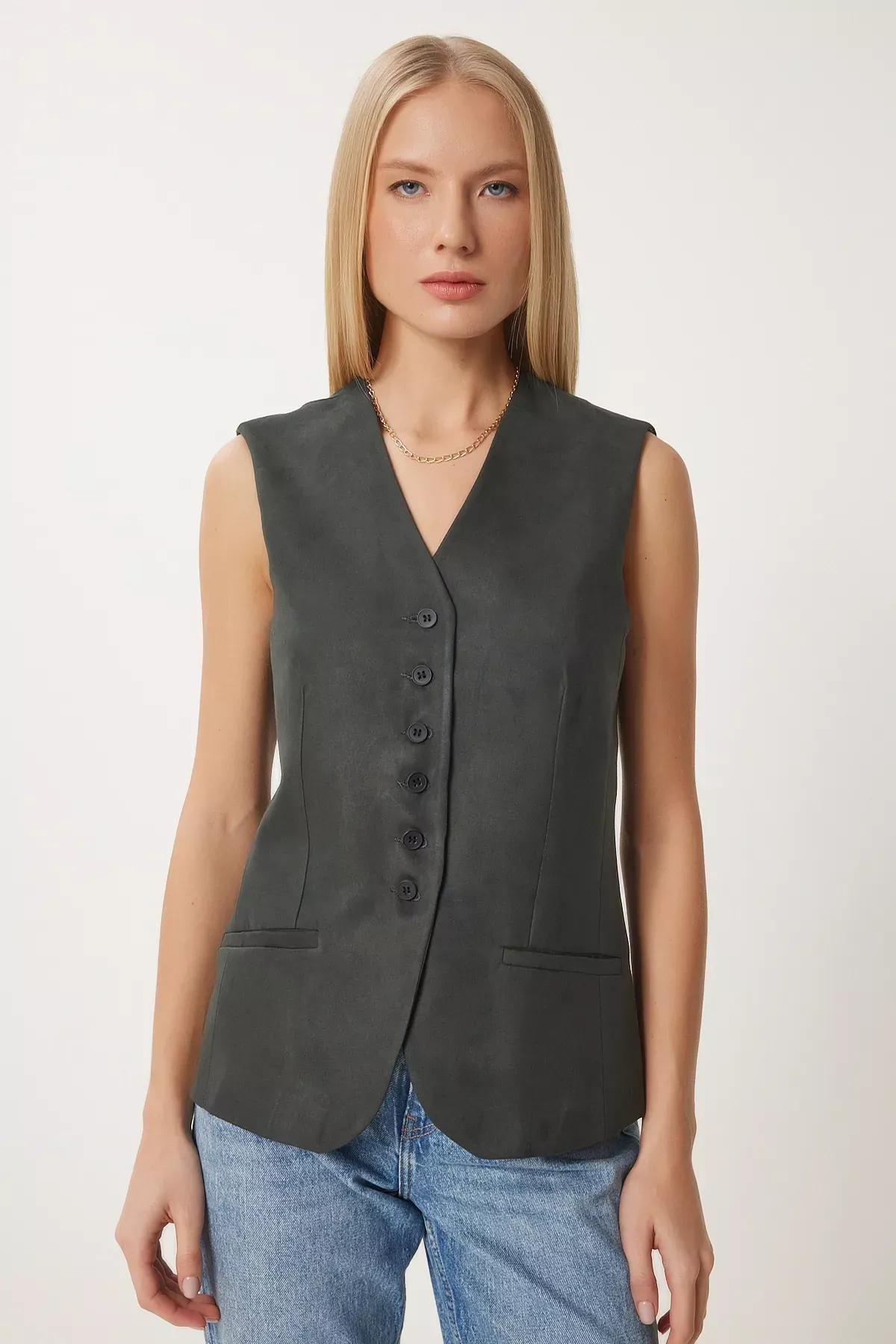 Green V-Neck Nubuck Vest, , large image number 1