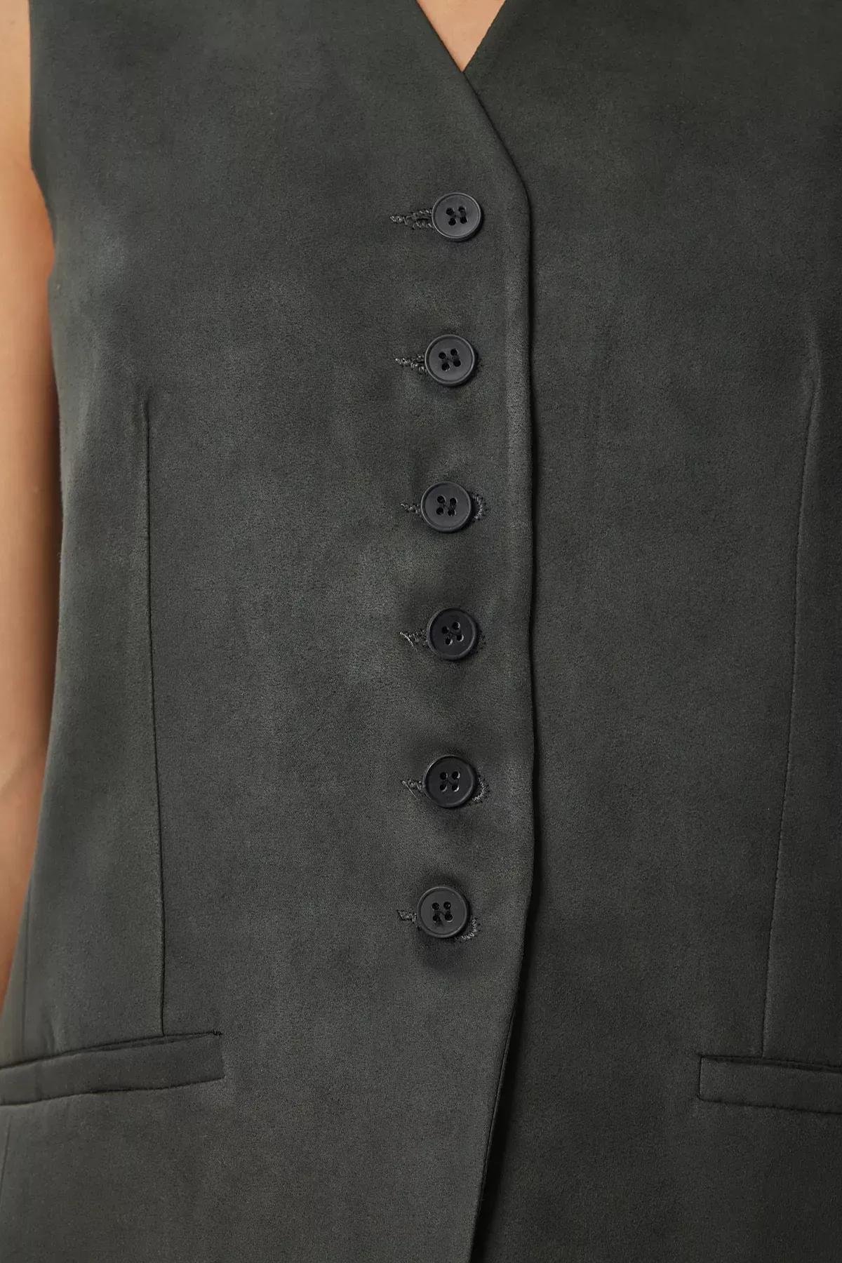 Green V-Neck Nubuck Vest, , large image number 2