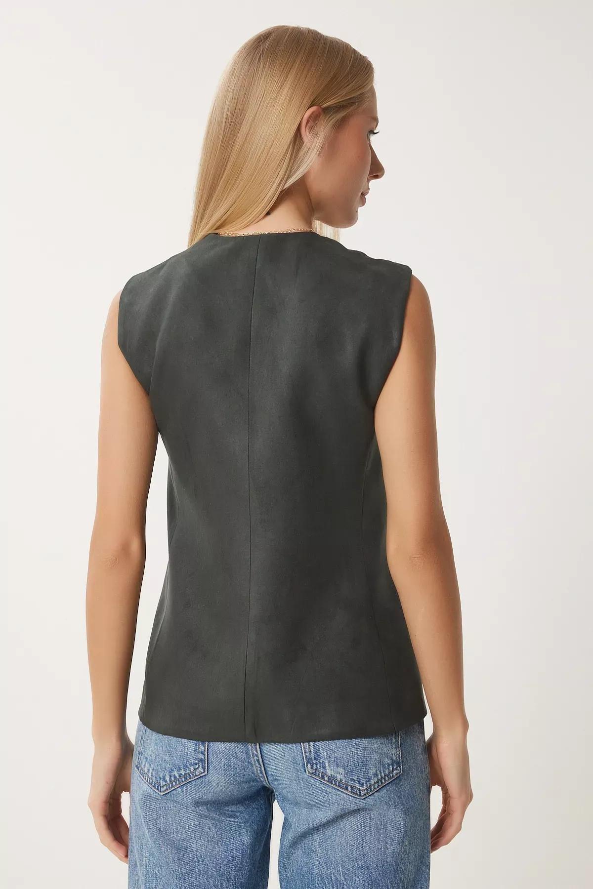 Green V-Neck Nubuck Vest, , large image number 3