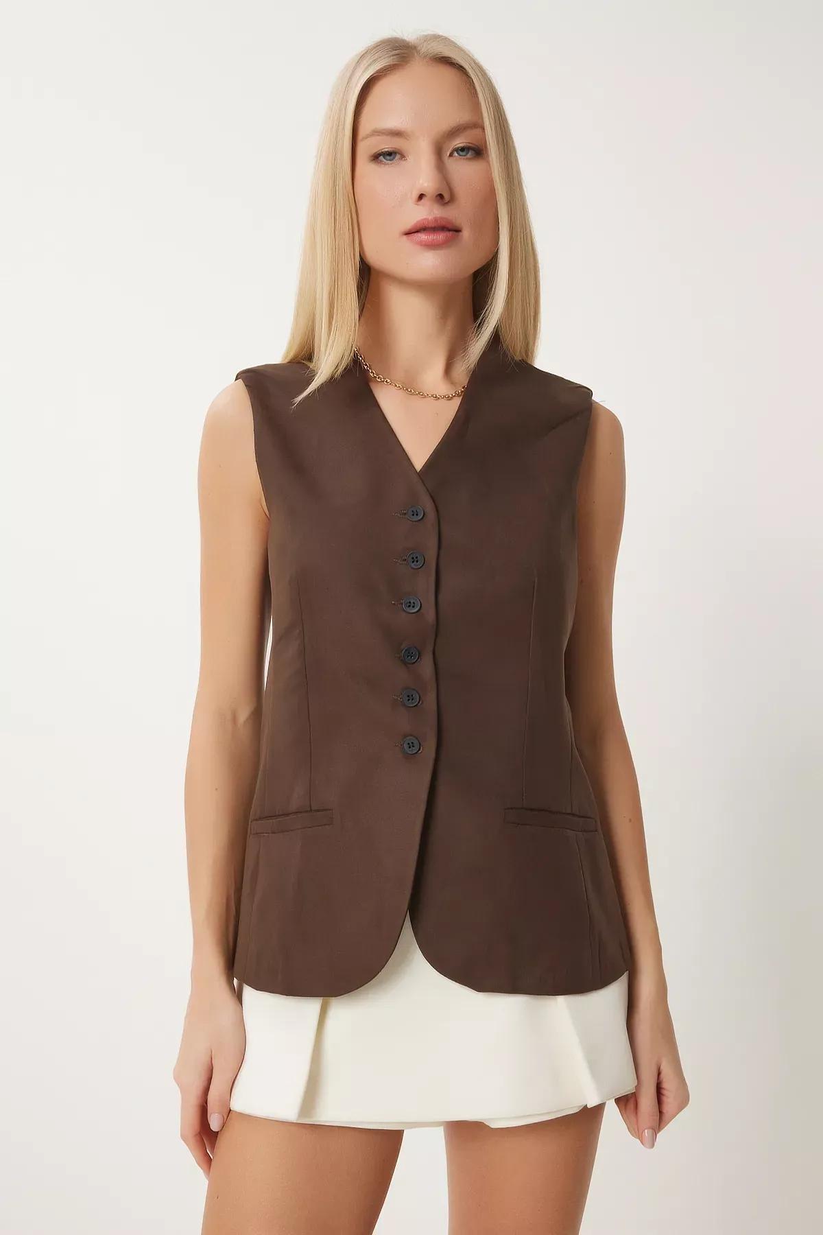 Light Brown V Neck Vest, Light brown, medium