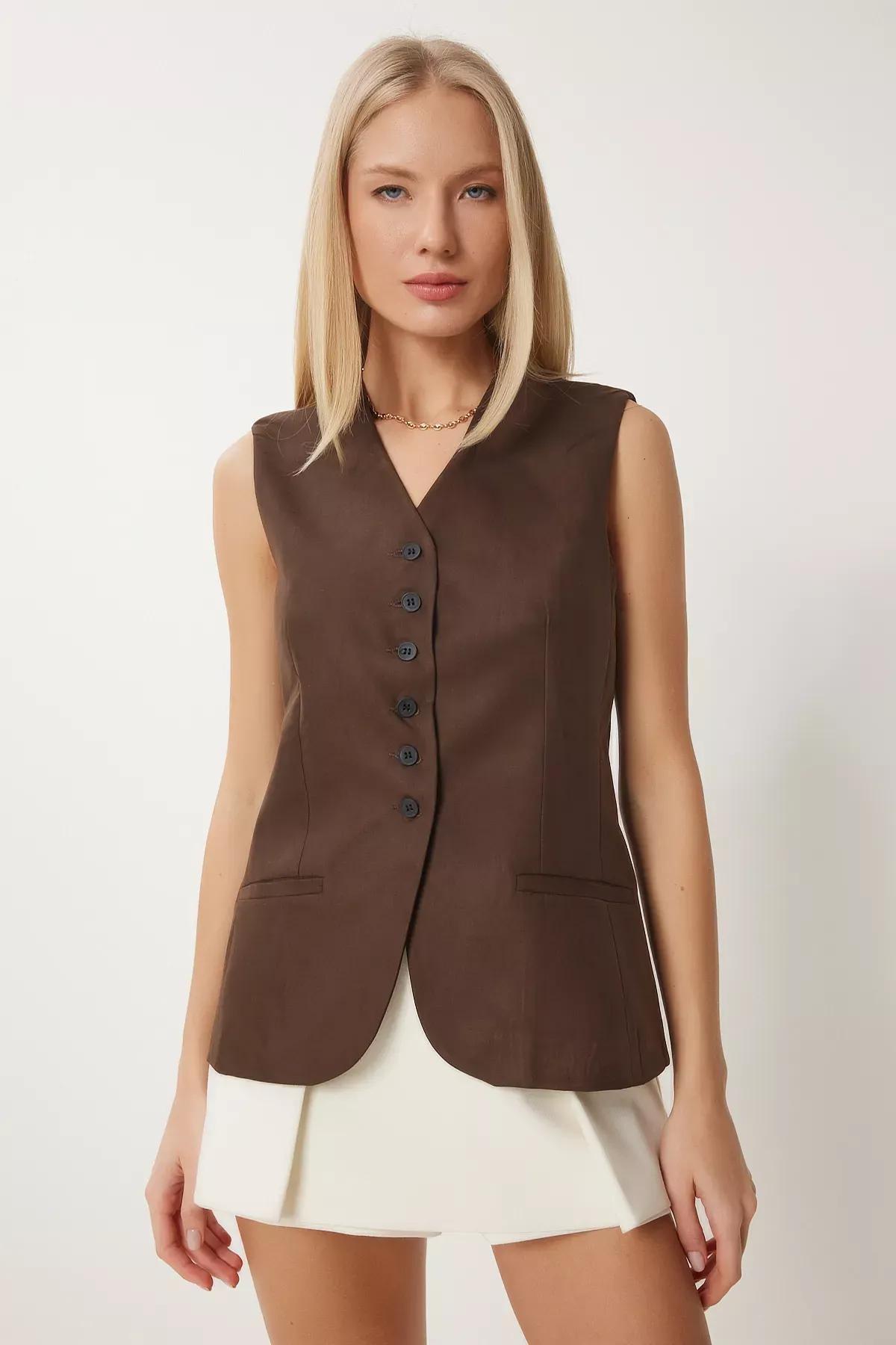 Light Brown V Neck Vest, Light brown, large image number 1