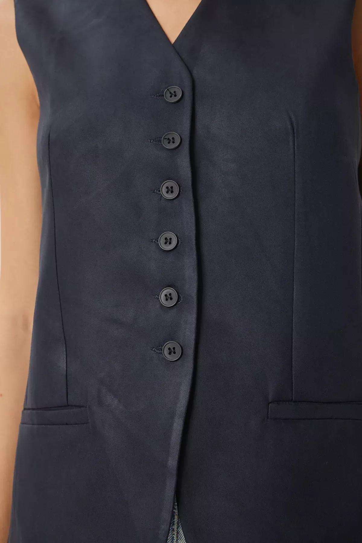 Navy V Neck Nubuck Vest, Navy blue, large image number 3