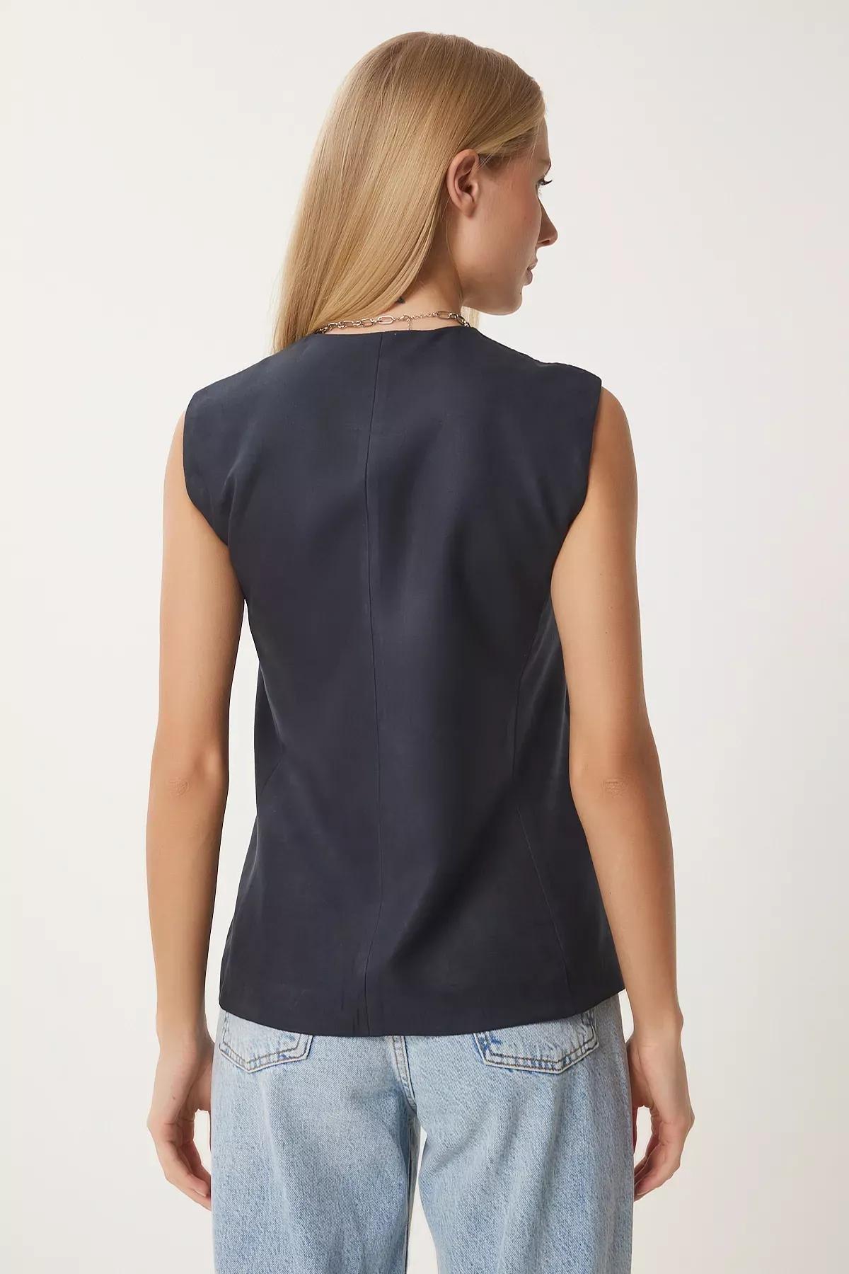 Navy V Neck Nubuck Vest, Navy blue, large image number 4