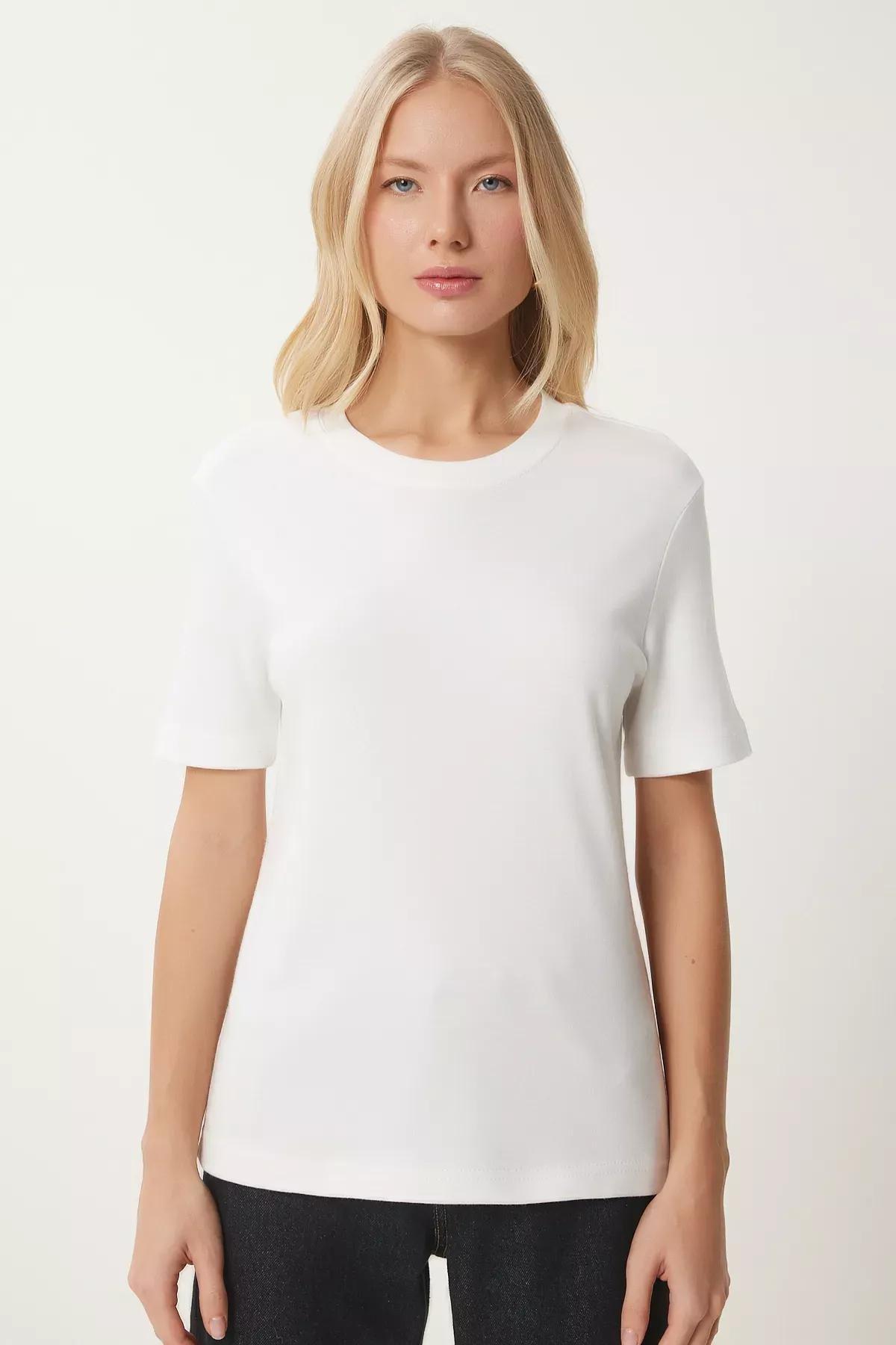 White Basic Knit T Shirt, White, large image number 3