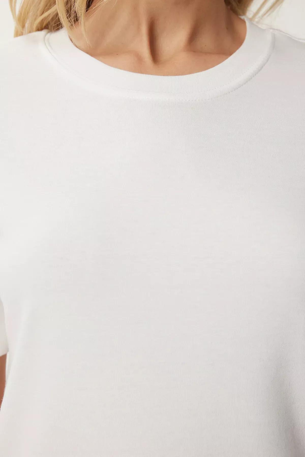 White Basic Knit T Shirt, White, large image number 4