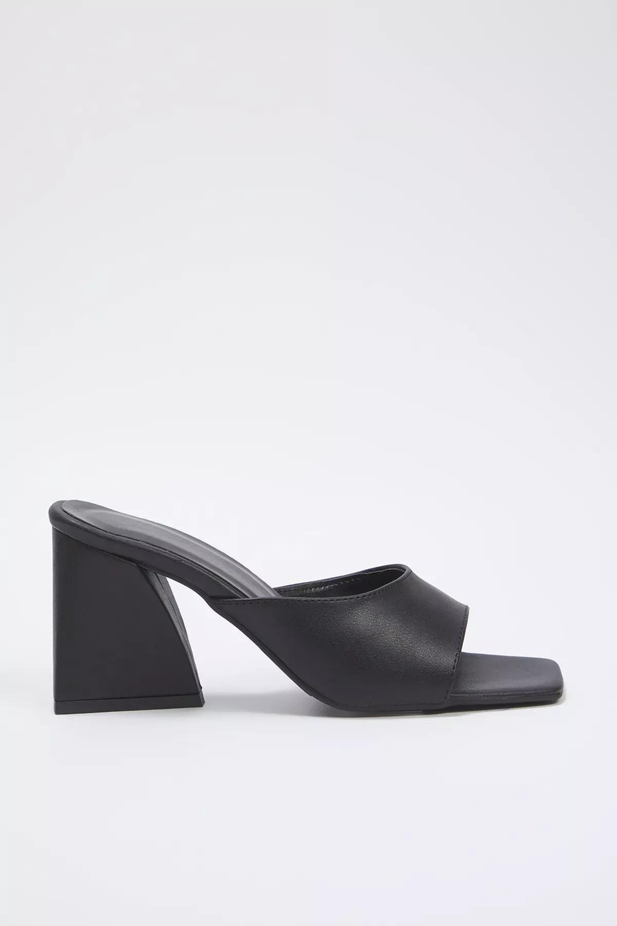 Black Block Heel Slippers, BLACK, large image number 0