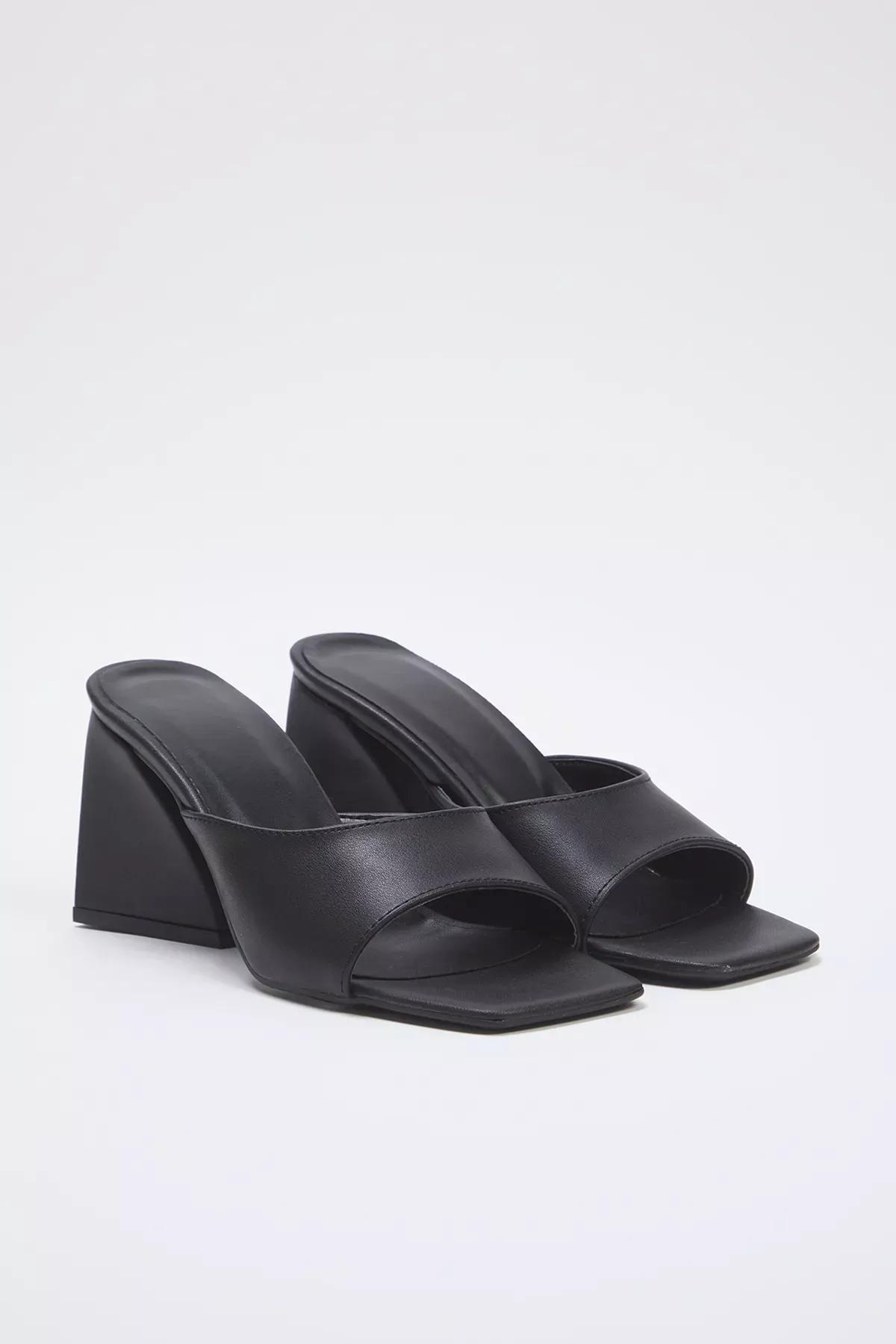 Black Block Heel Slippers, BLACK, large image number 2