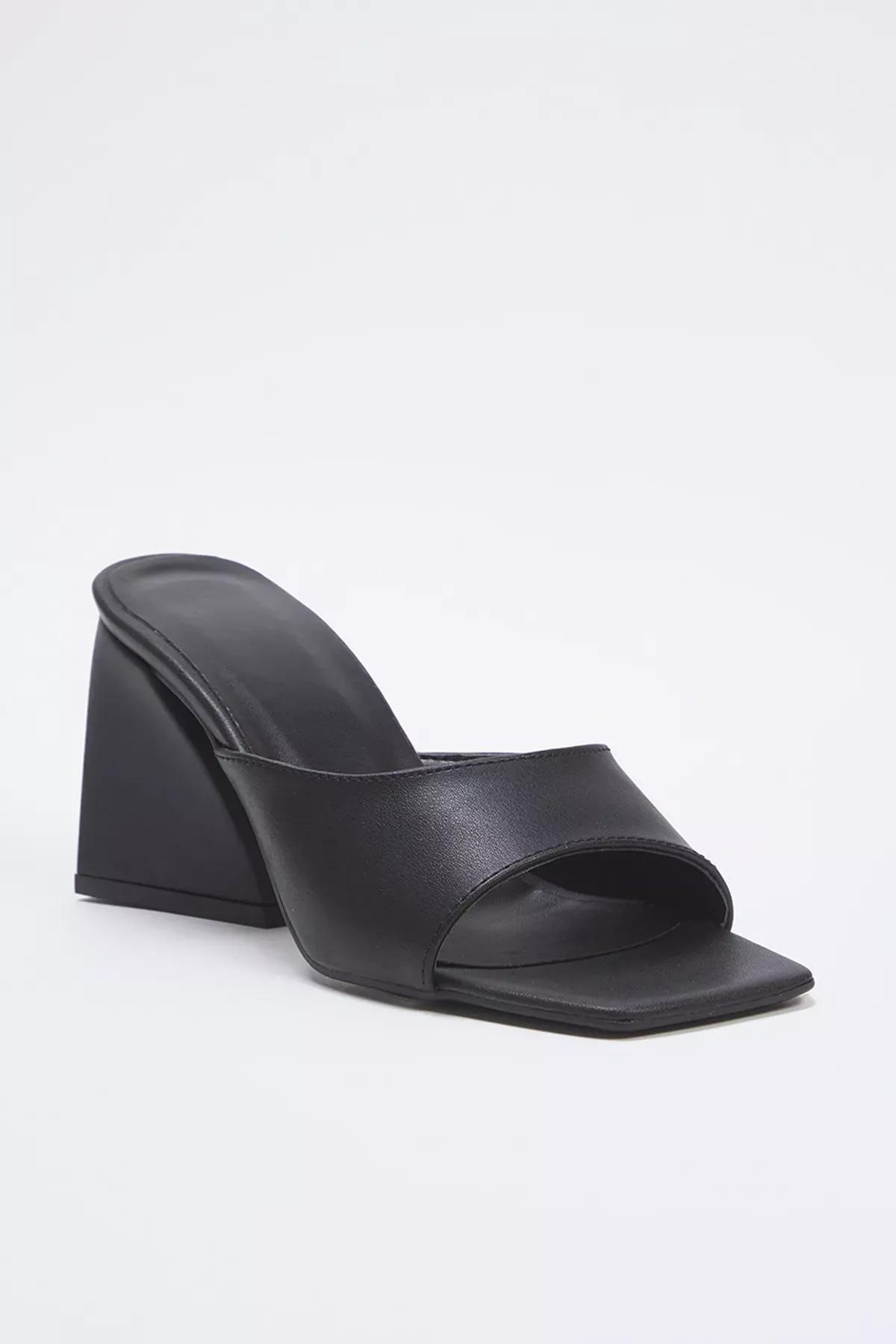 Black Block Heel Slippers, BLACK, large image number 3