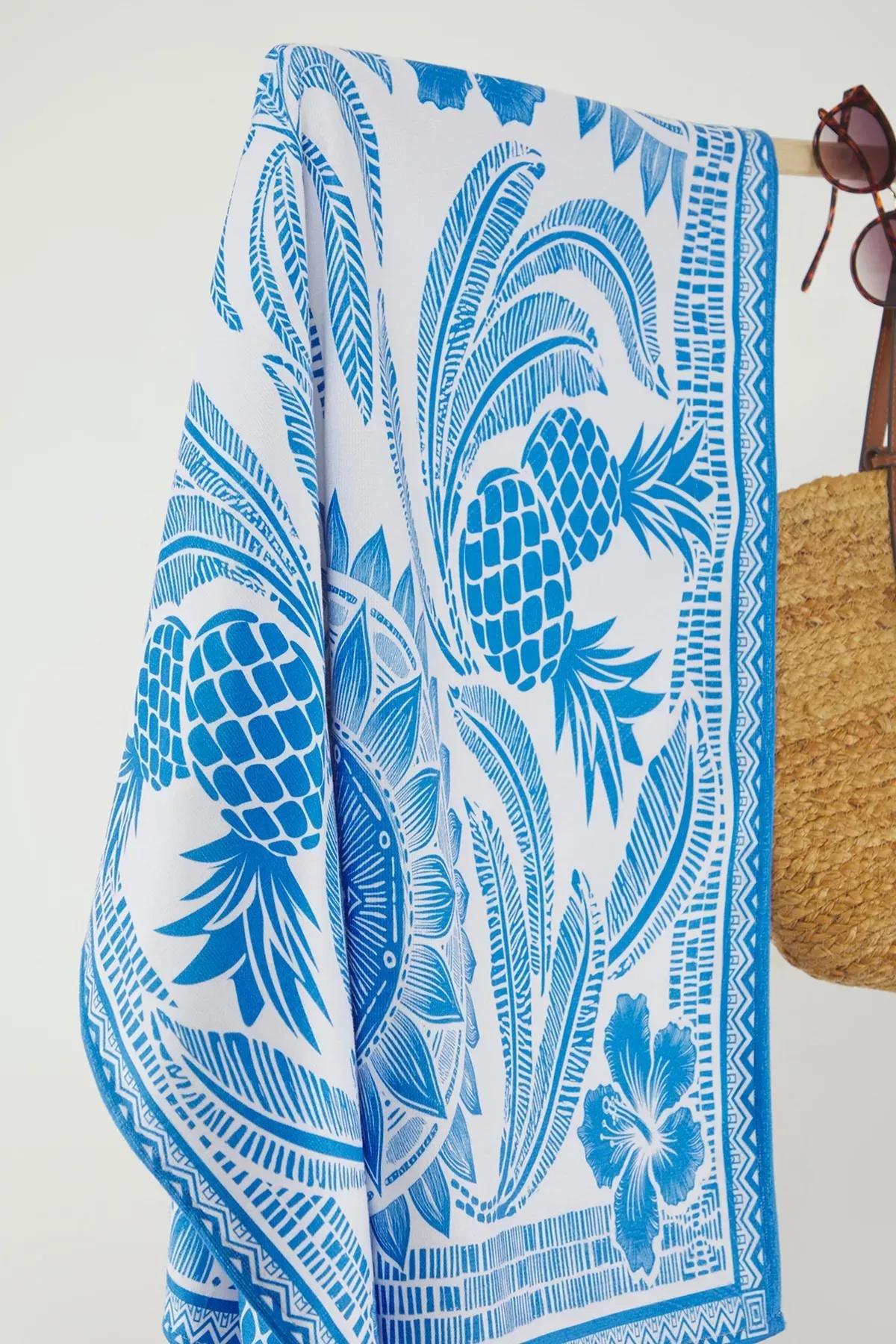 Blue Tropical Pattern Towel, Blue-Multicolor, large image number 2