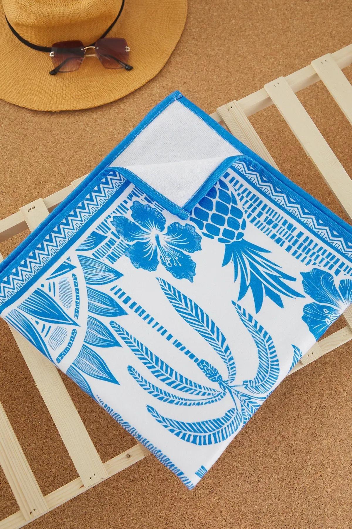 Blue Tropical Pattern Towel, Blue-Multicolor, large image number 3