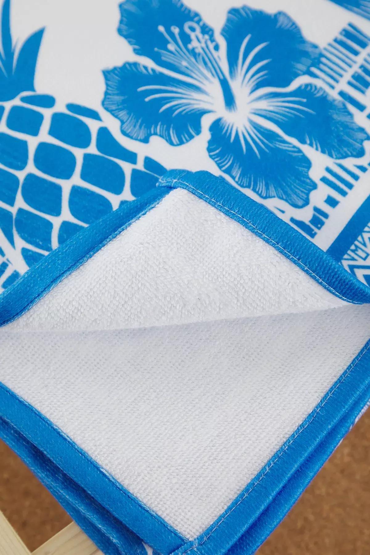 Blue Tropical Pattern Towel, Blue-Multicolor, large image number 4