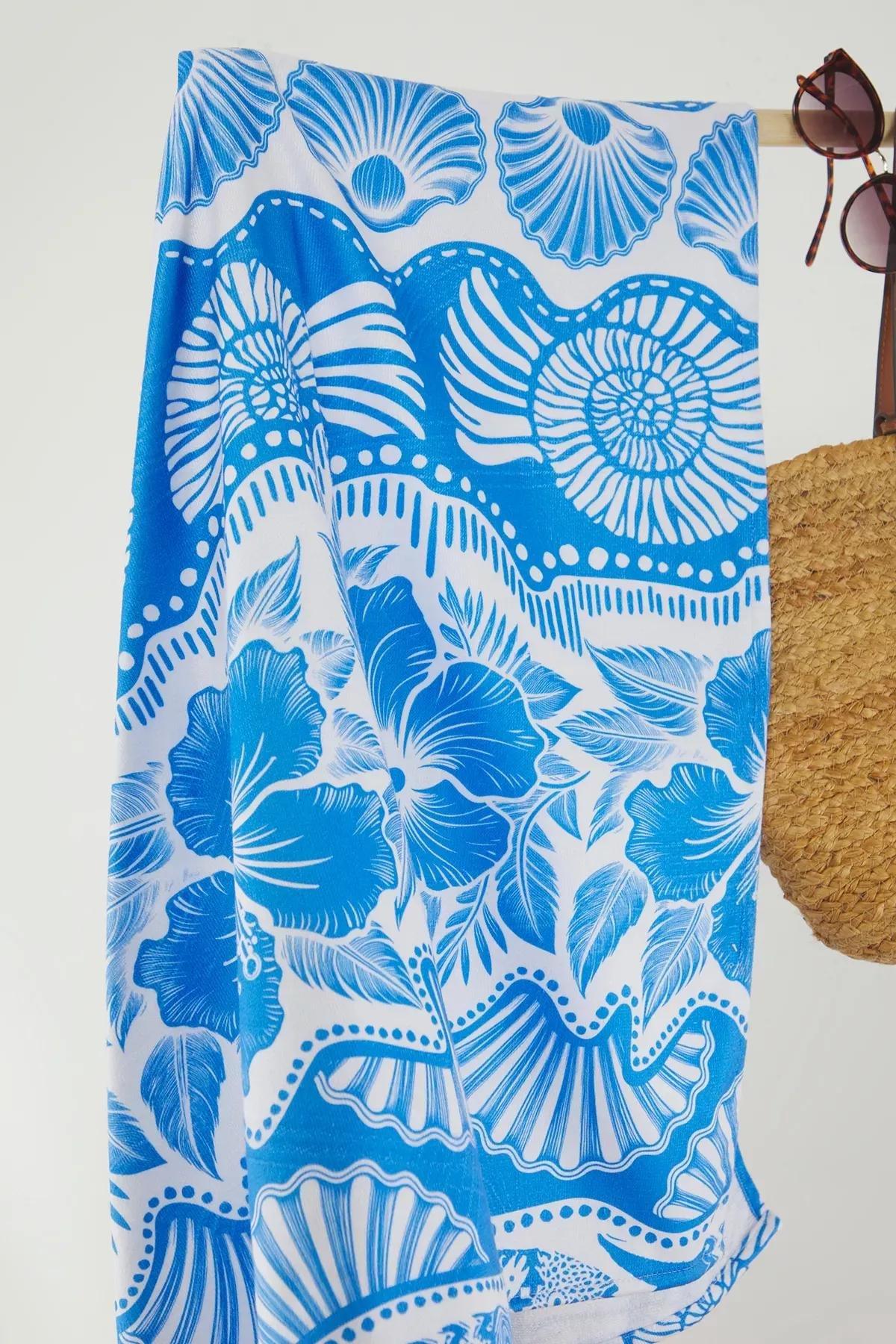 Blue Tropical Pattern Towel, C101_7382, medium