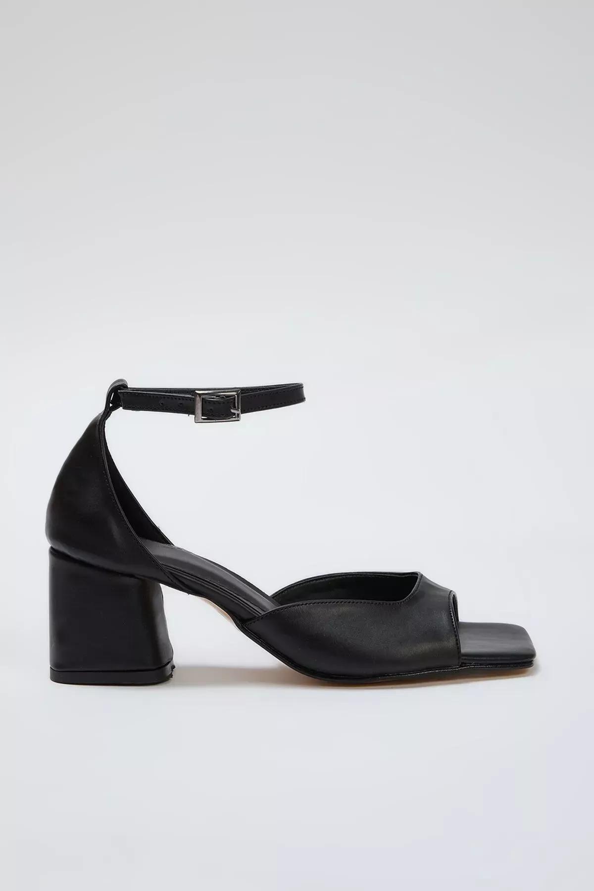 Black Block Heel Square Sandals, , large image number 0