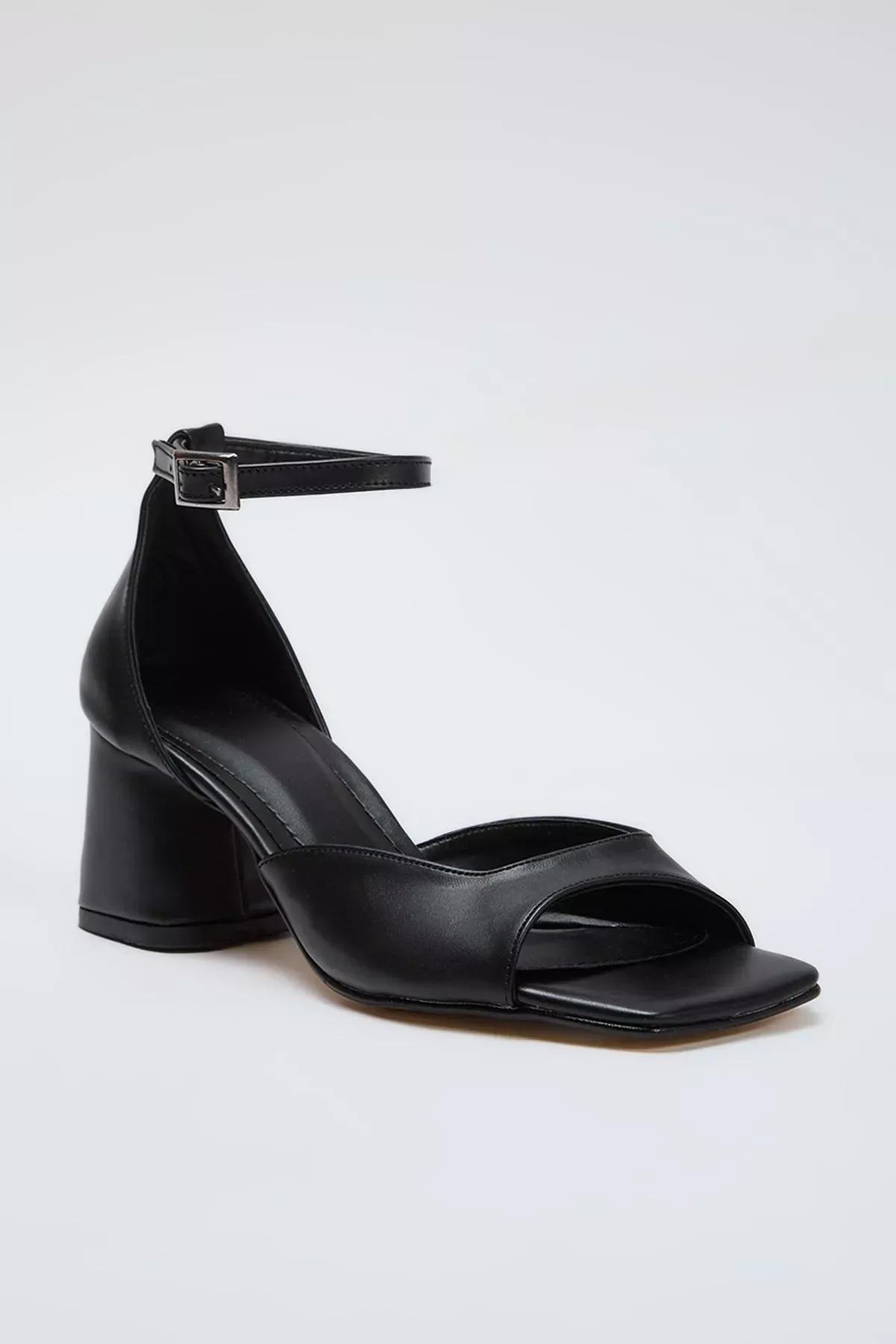 Black Block Heel Square Sandals, , large image number 1