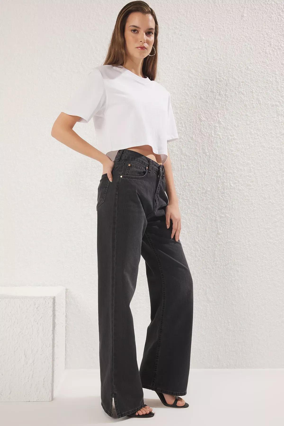Black High-Waist Wide Leg Jeans, , large image number 0