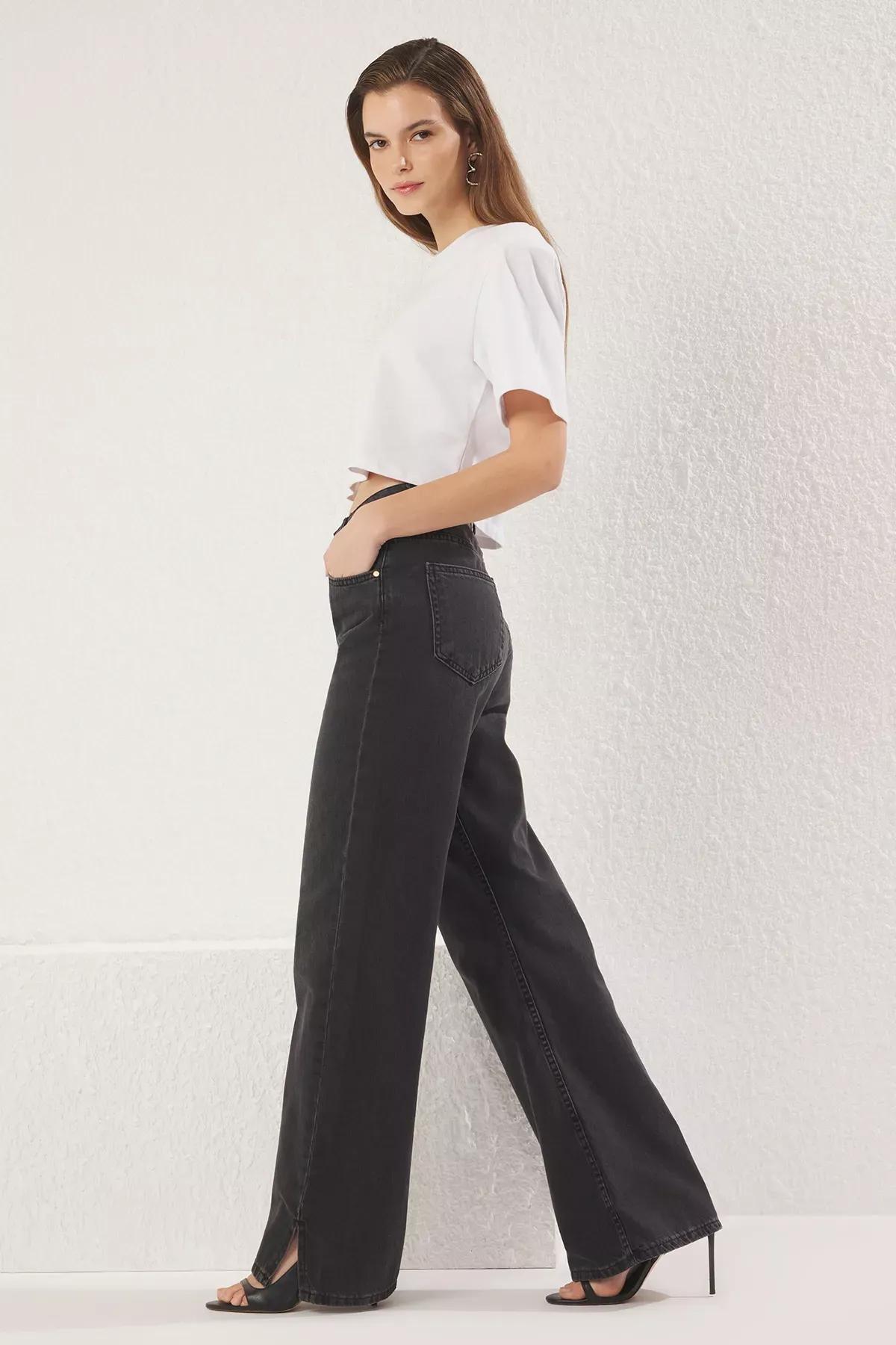 Black High-Waist Wide Leg Jeans, , large image number 1