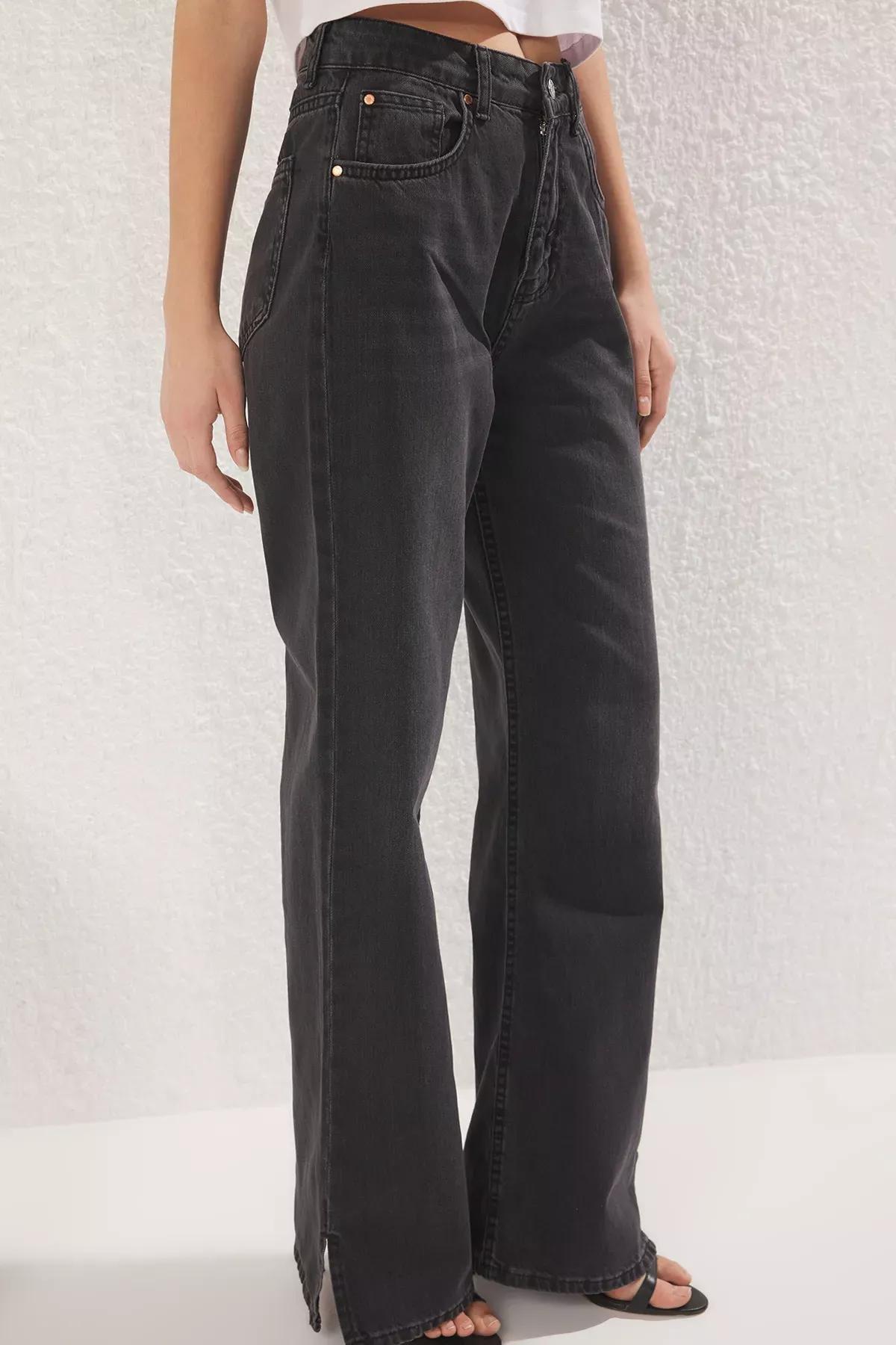 Black High-Waist Wide Leg Jeans, , large image number 2