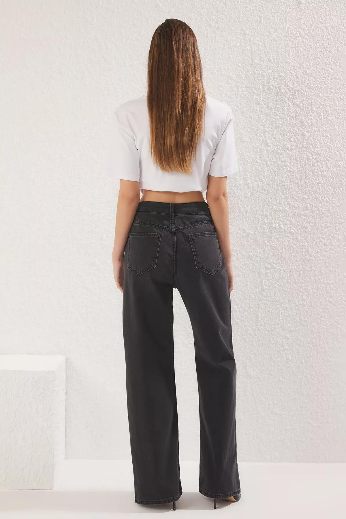 Black High-Waist Wide Leg Jeans, , large image number 4