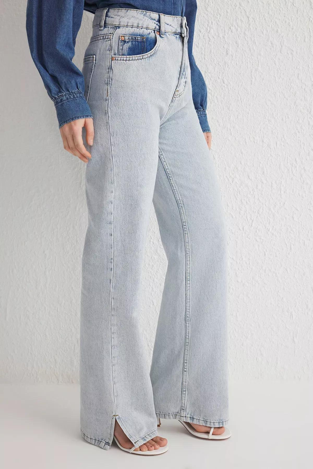 Blue Slit Hem Wide Leg Jeans, , large image number 2