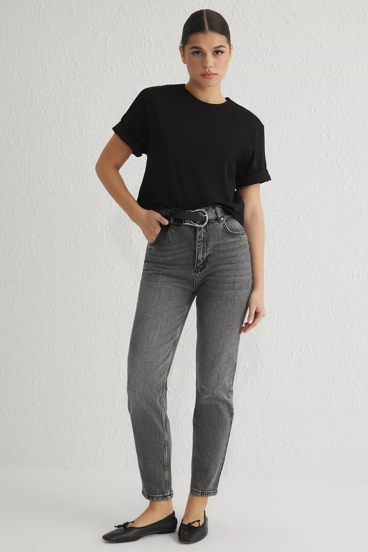 Grey Comfort Mom Jeans, , large image number 0
