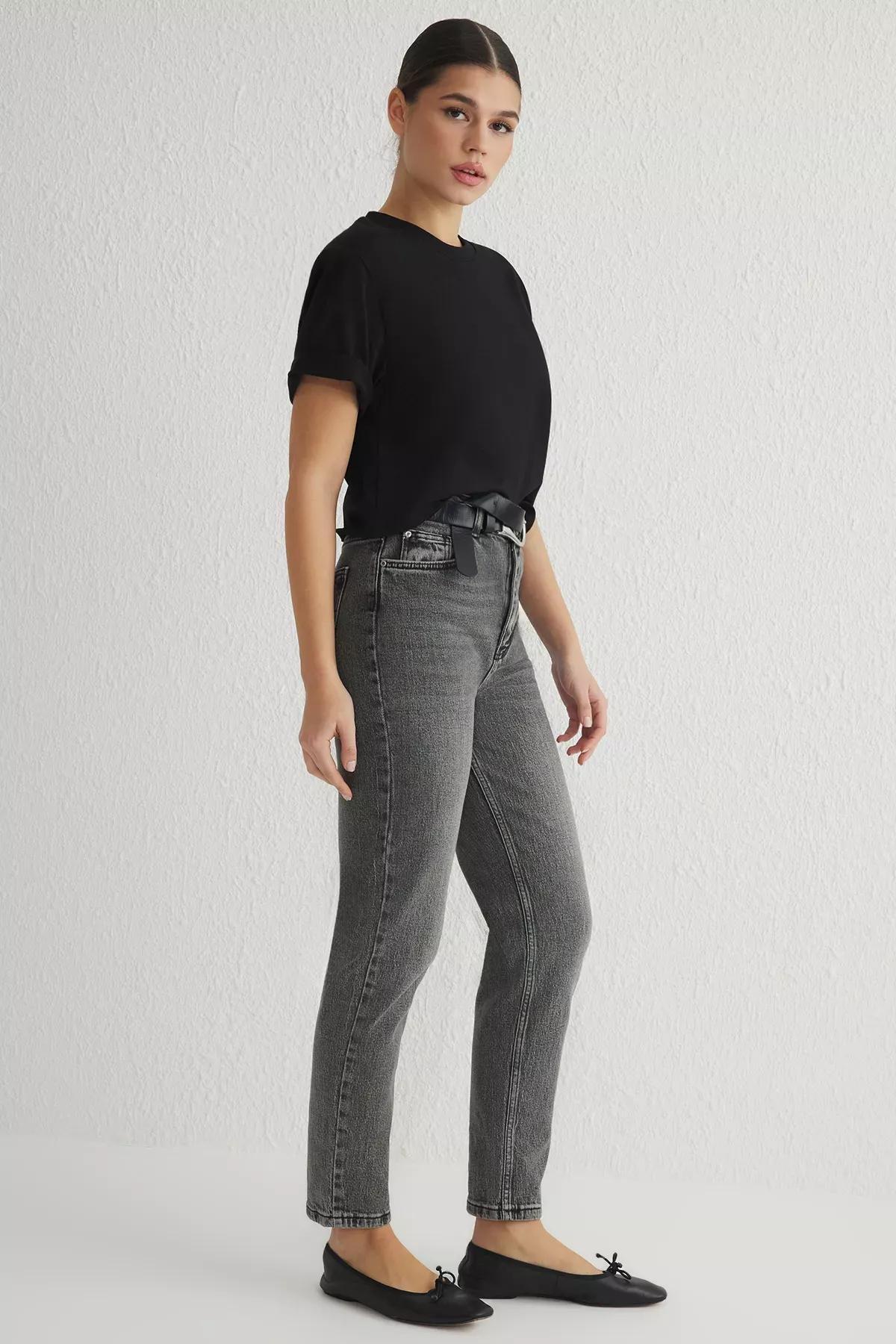 Grey Comfort Mom Jeans, , large image number 1