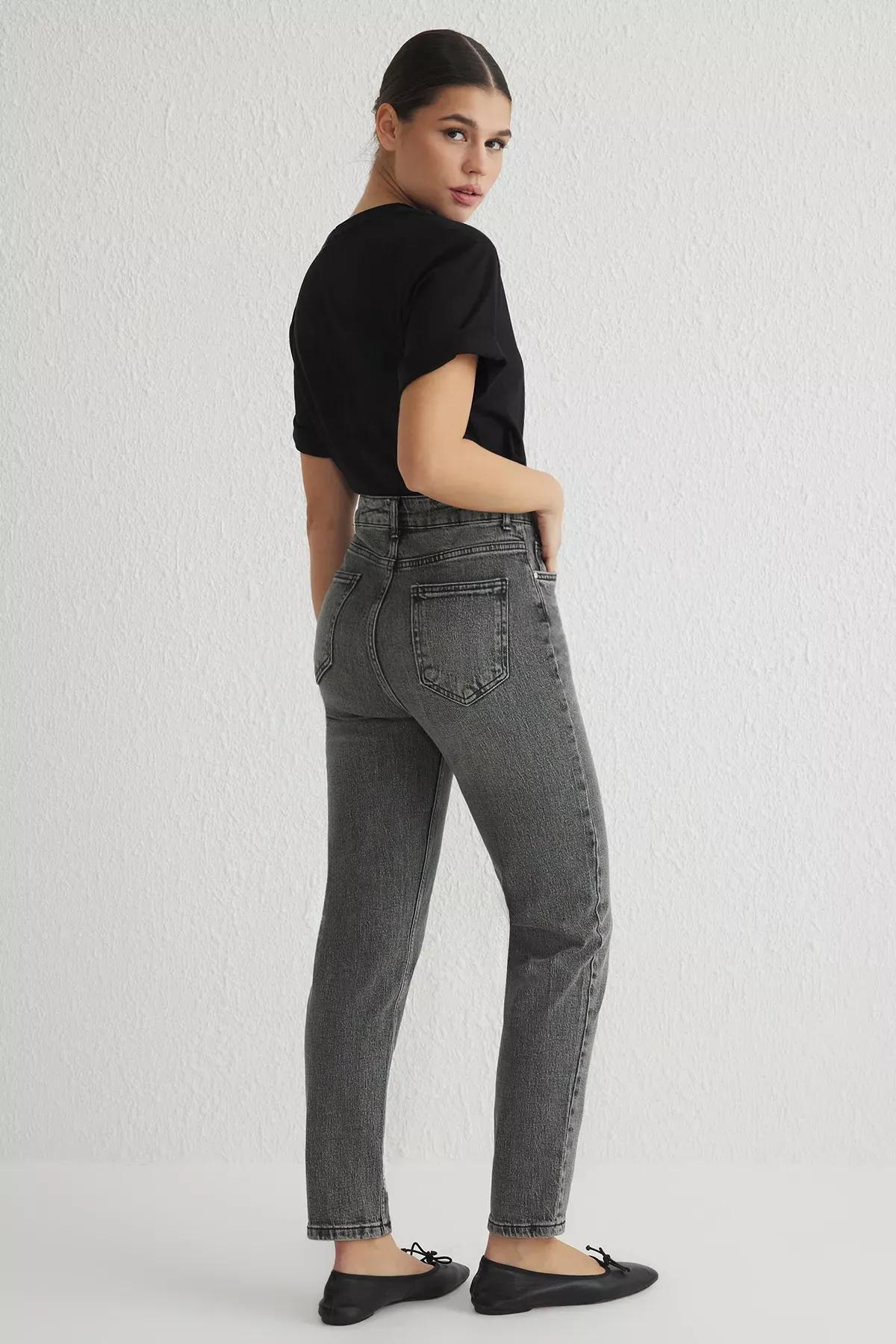 Grey Comfort Mom Jeans, , large image number 4