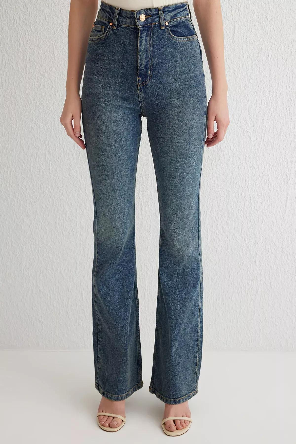 Blue Flare High-Waist Jeans, DARK BLUE, medium