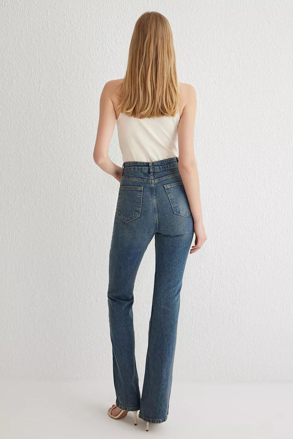 Blue Flare High-Waist Jeans, DARK BLUE, large image number 4