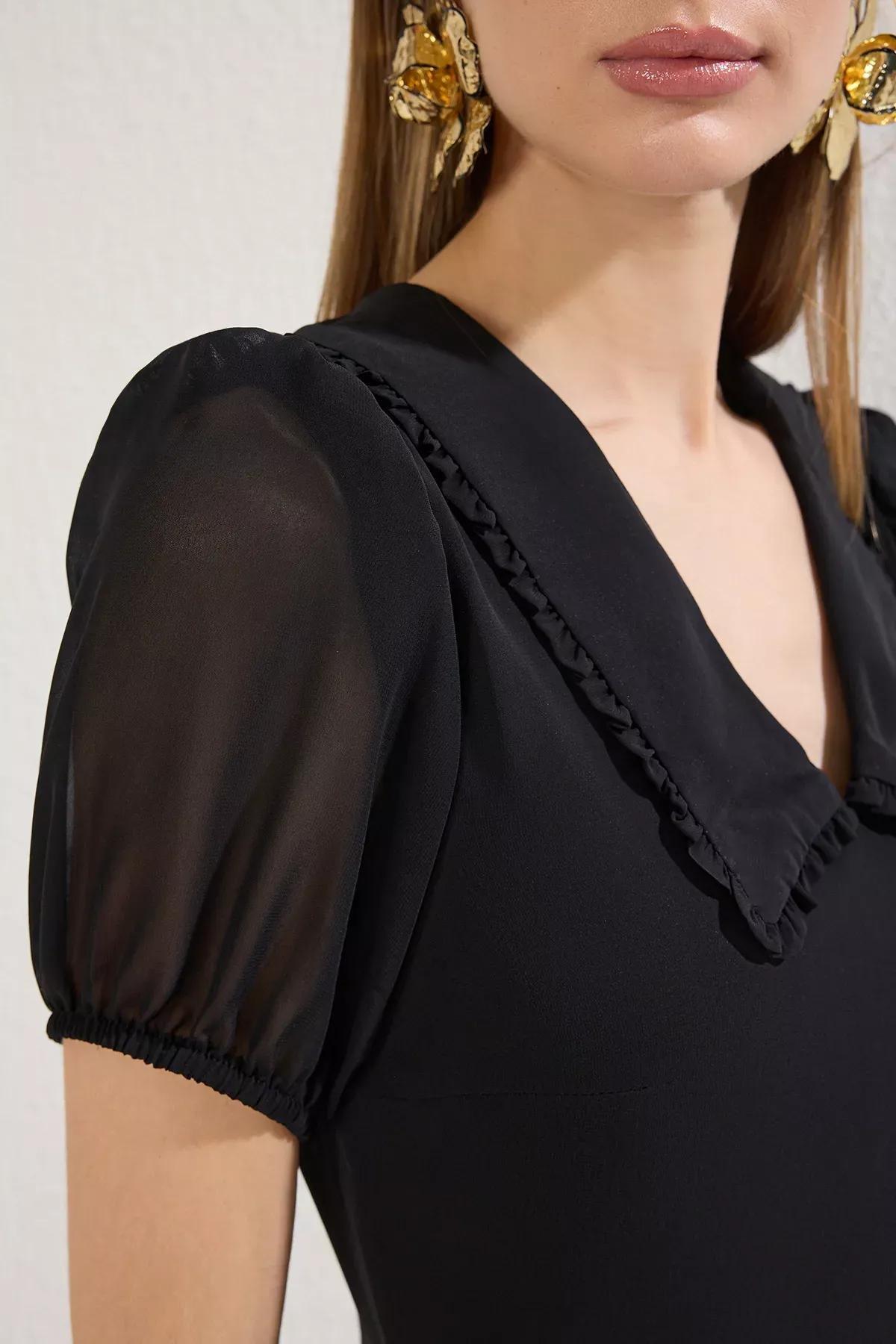 Black A-Line Chiffon Midi Dress, , large image number 3