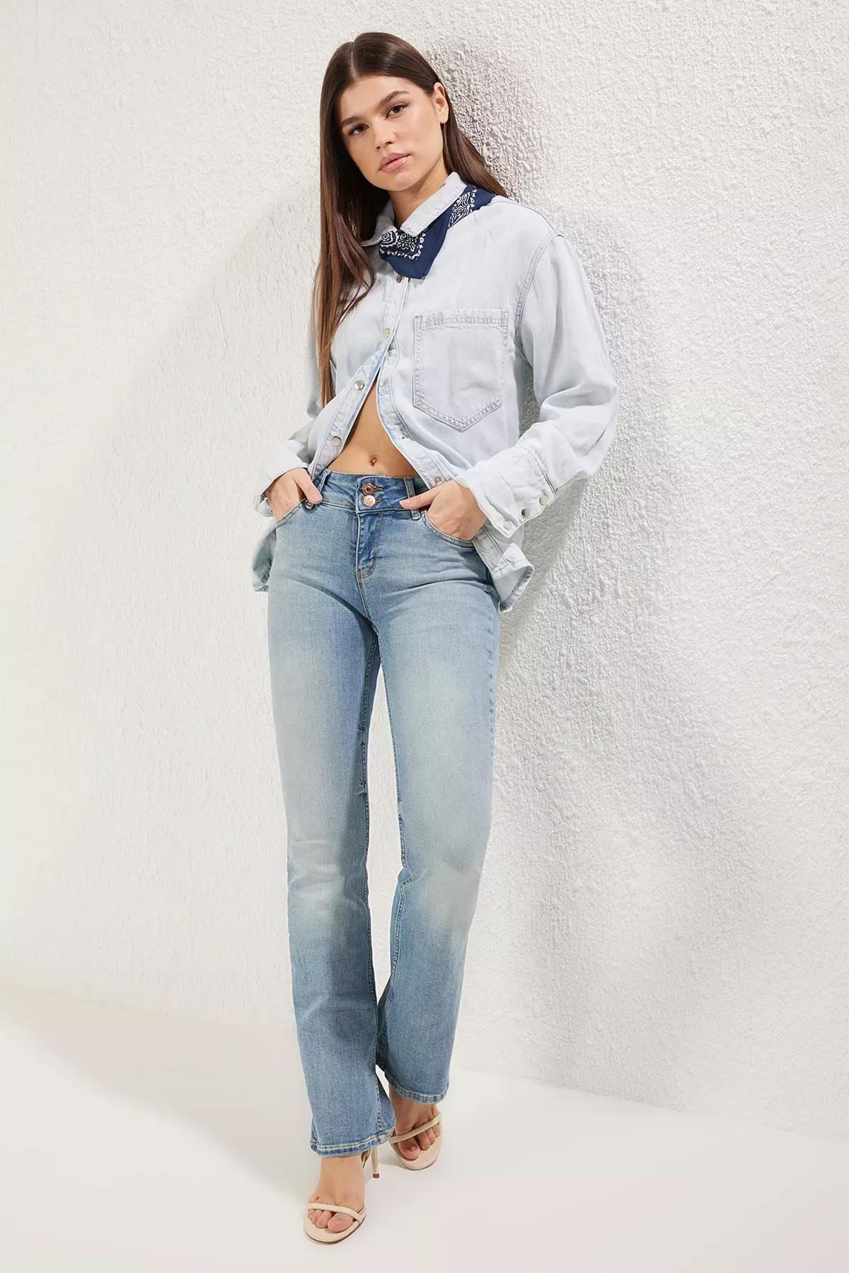 Blue Flare Low Waist Jeans, , large image number 0