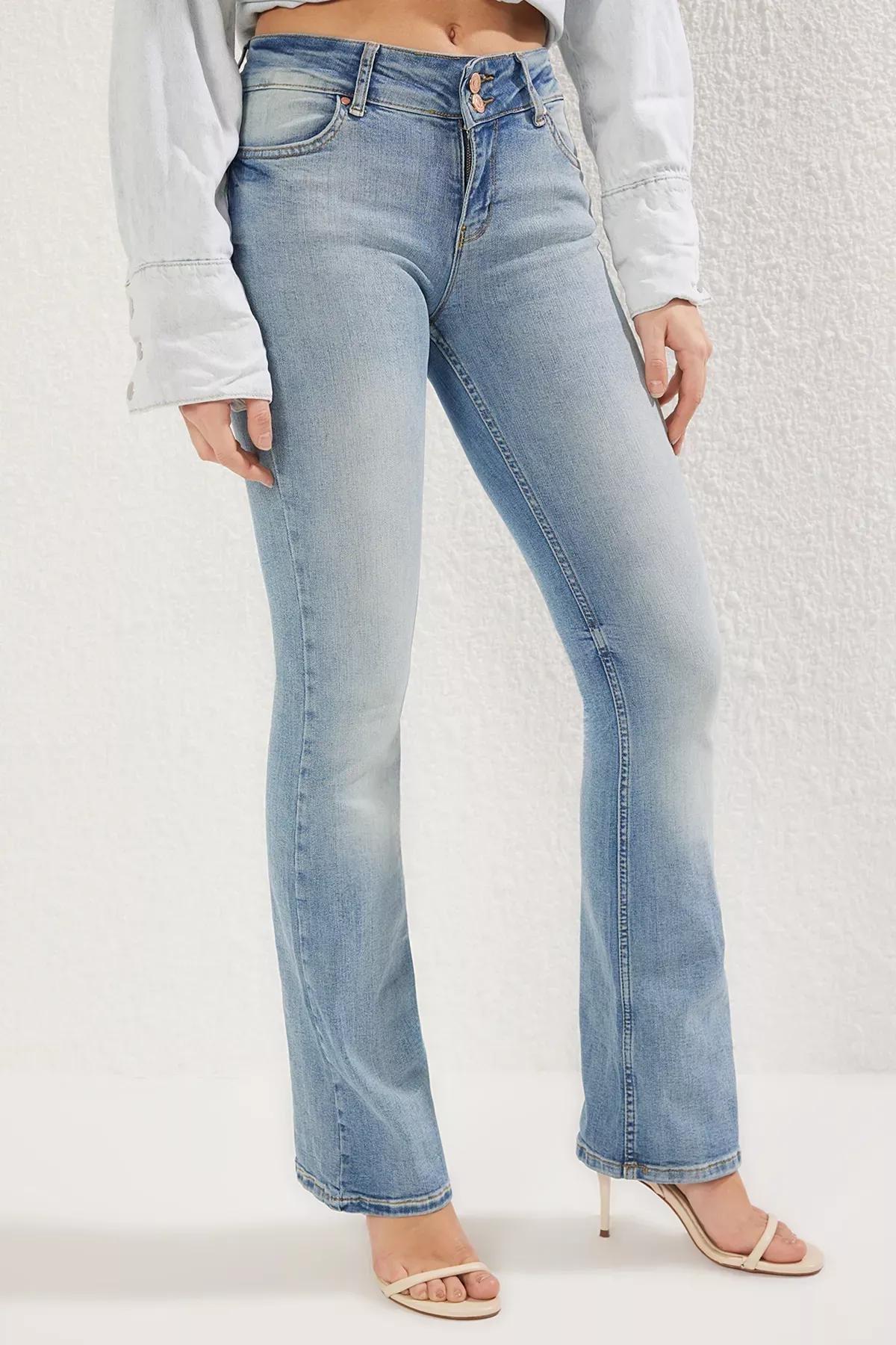 Blue Flare Low Waist Jeans, , large image number 2
