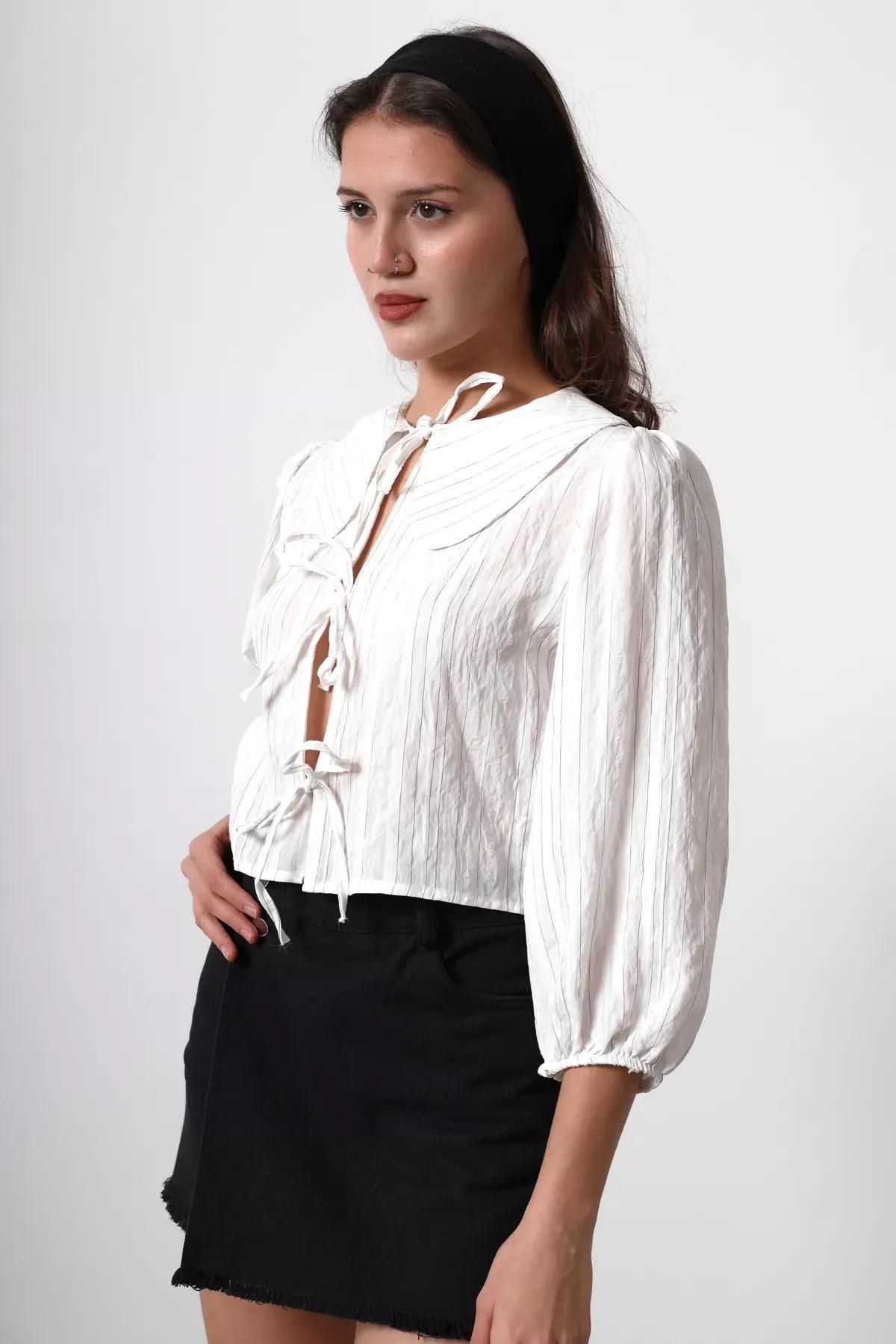 قميص بربطة وياقة عريضة، أبيض, White, large image number 1