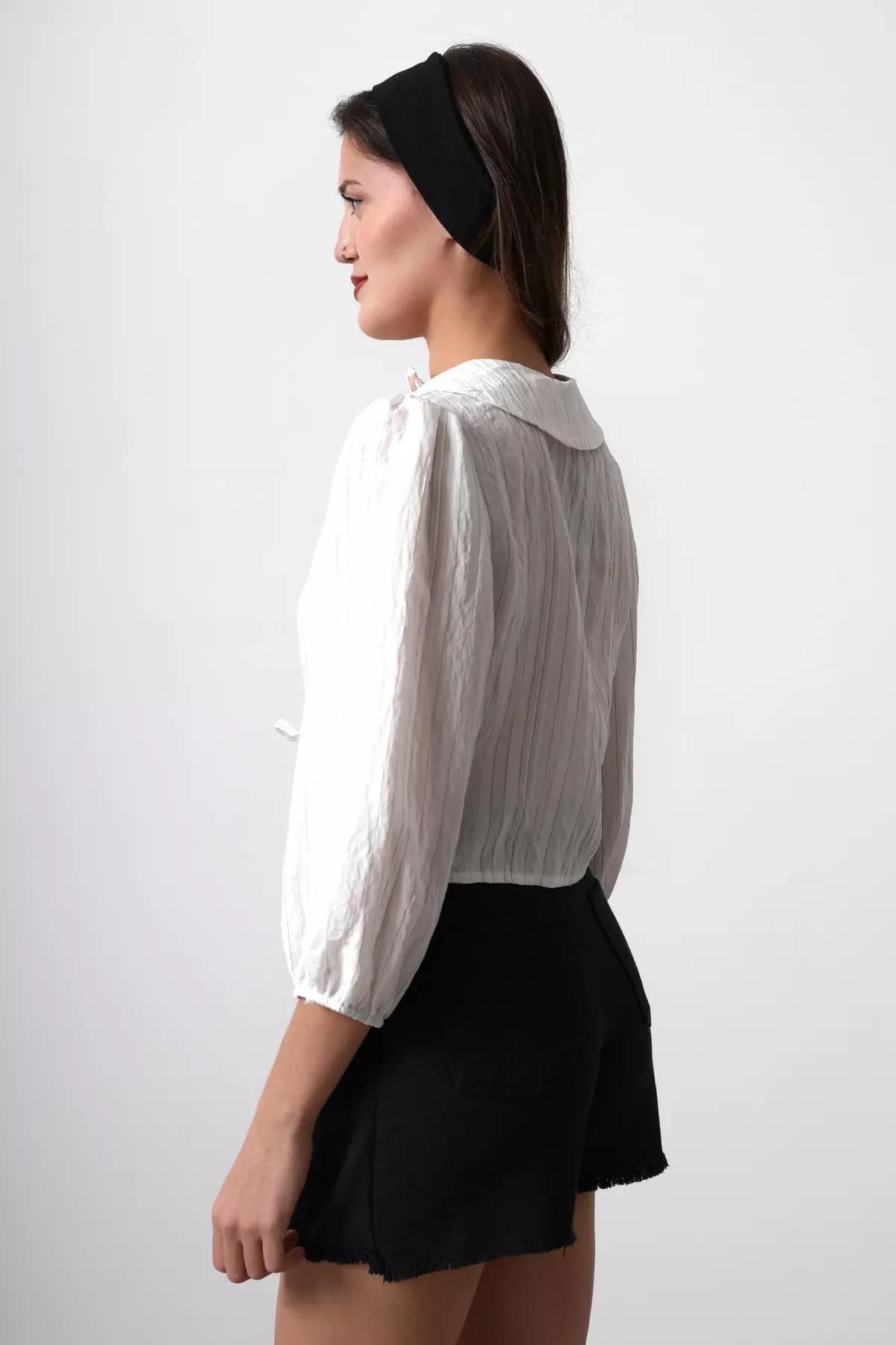 قميص بربطة وياقة عريضة، أبيض, White, large image number 4